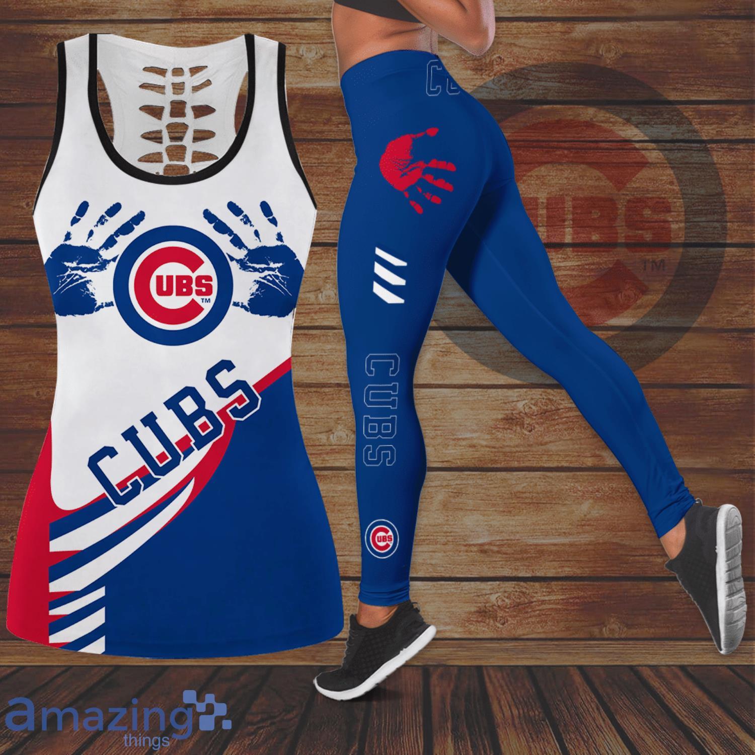 Chicago Cubs Handprint All Over Print 3D Combo Hollow Tank Top And Leggings  For Women