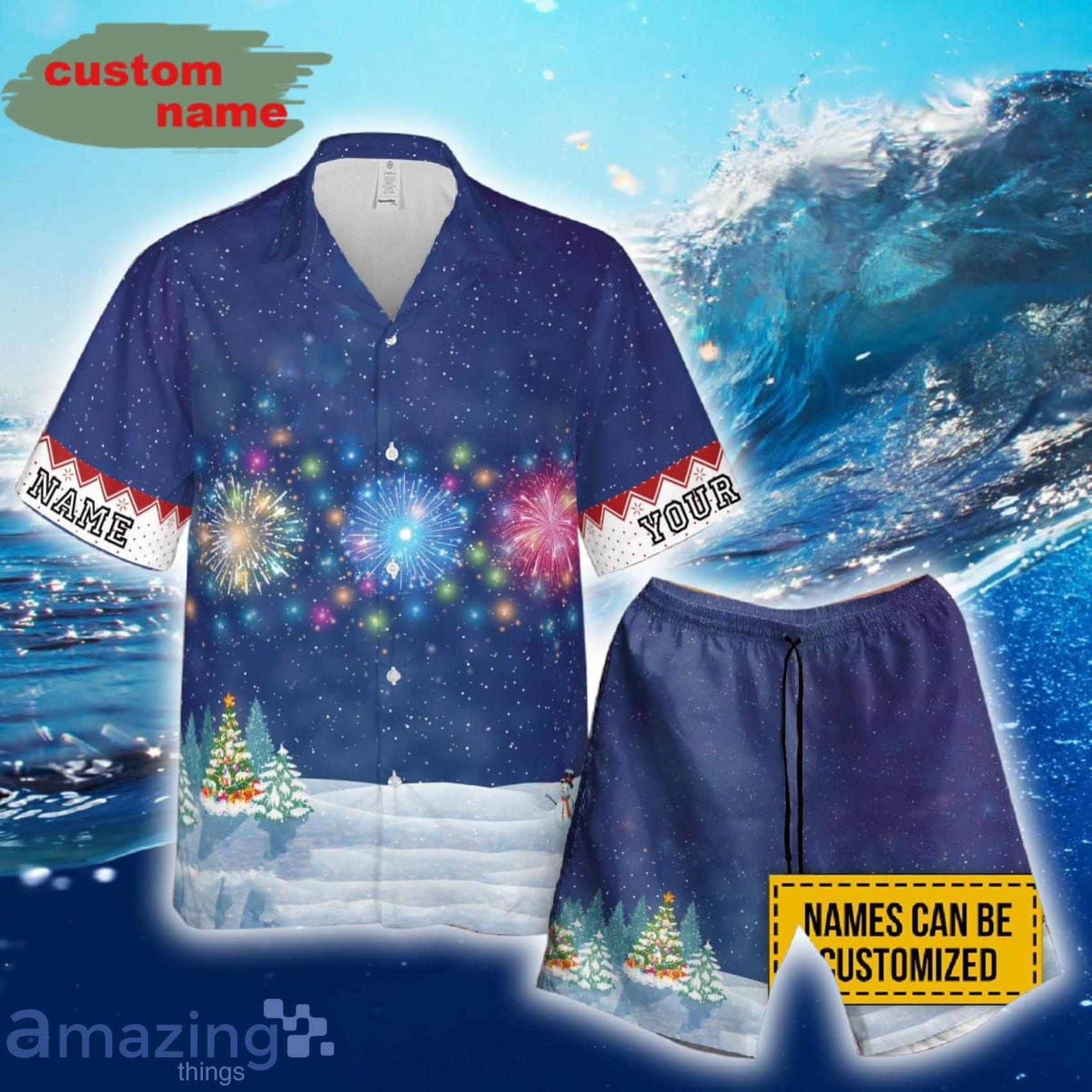 Christmas Artwork Custom Name Short Sleeve Hawaiian Shirt And Beach Short Product Photo 1