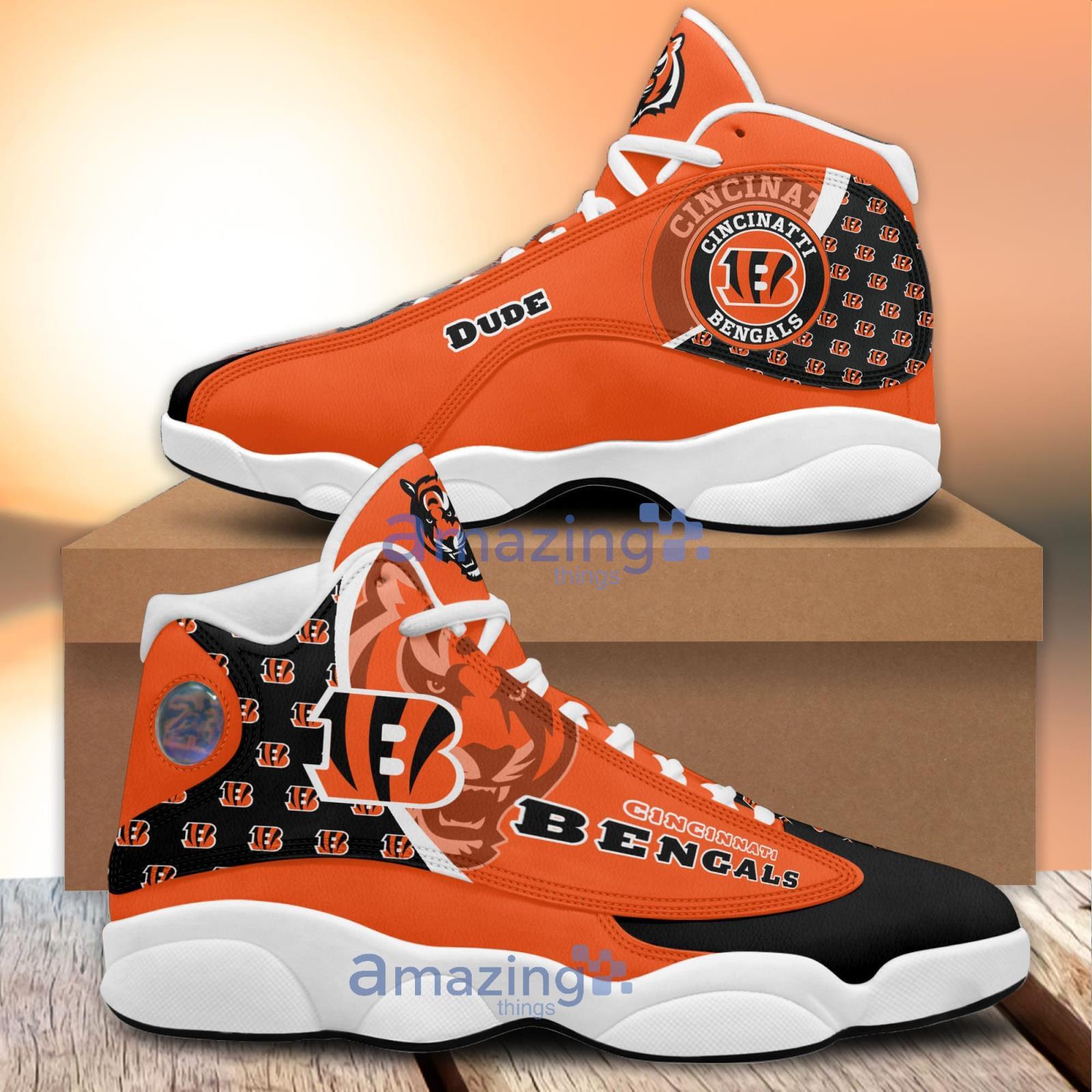 Cincinnati Bengals Logo Print Air Jordan 13 Sneaker Shoes Sport Team Product Photo 1