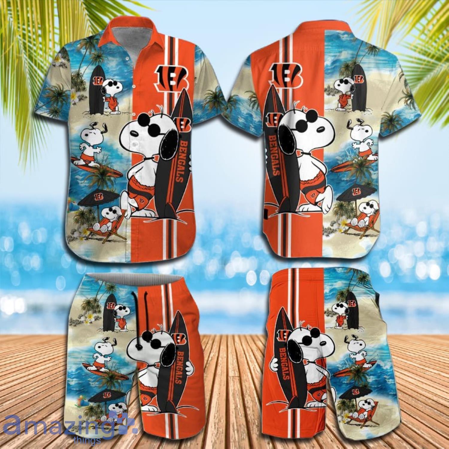 Cincinnati Bengals Snoopy Surfing Summer Beach Hawaiian Shirt And Short Product Photo 1