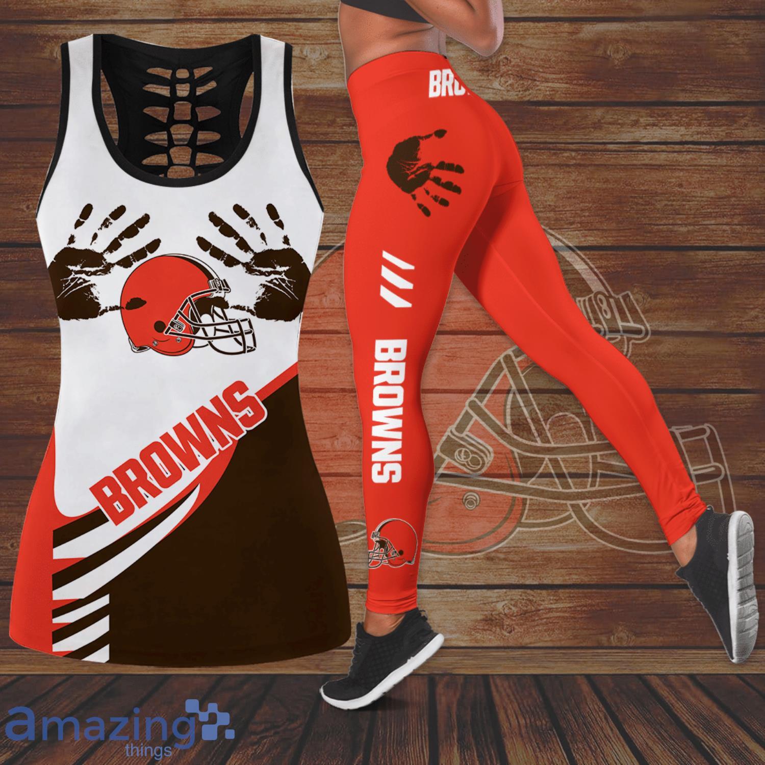 Cleveland Browns Handprint All Over Print 3D Combo Hollow Tank Top And  Leggings For Women