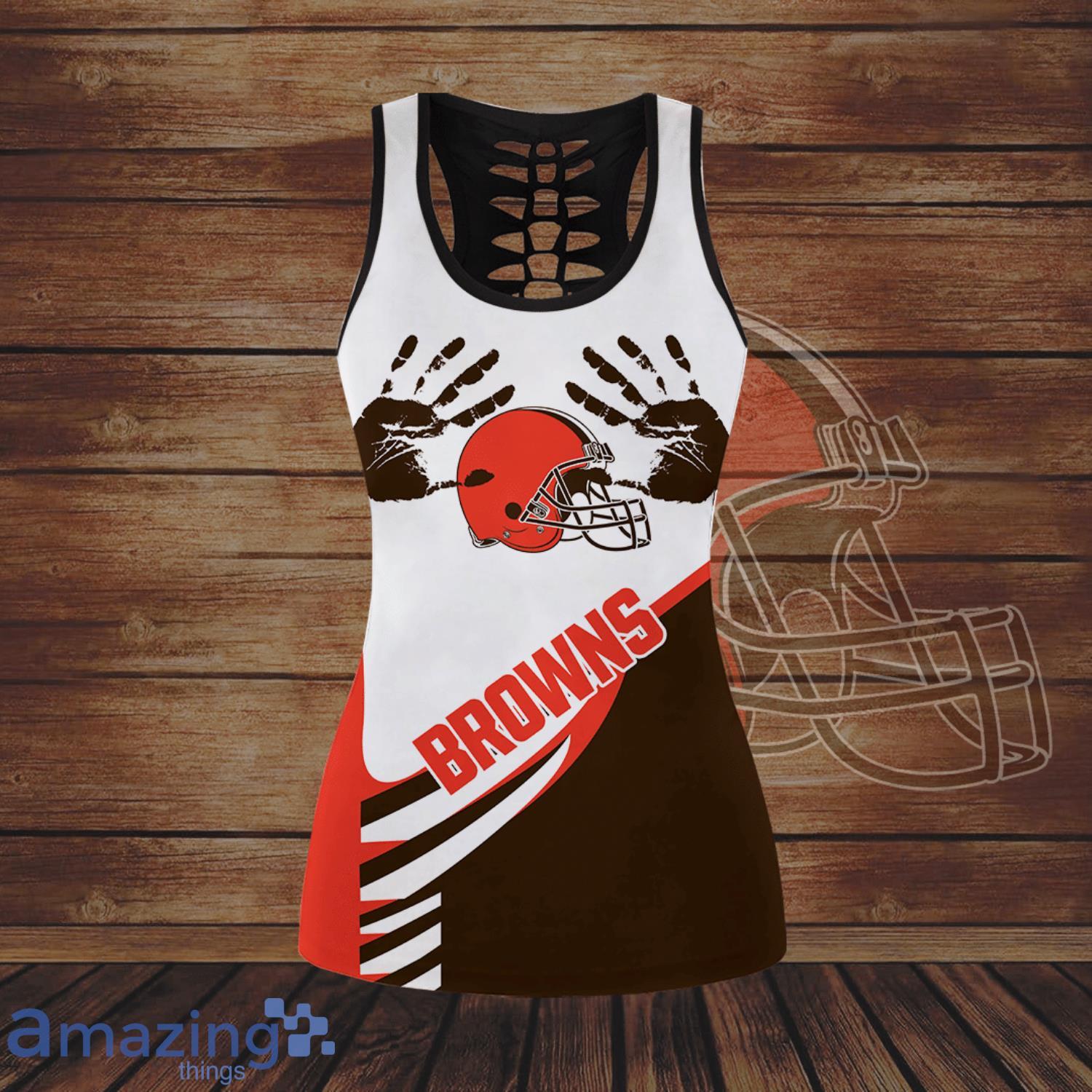 Cleveland Browns Handprint All Over Print 3D Combo Hollow Tank Top And  Leggings For Women