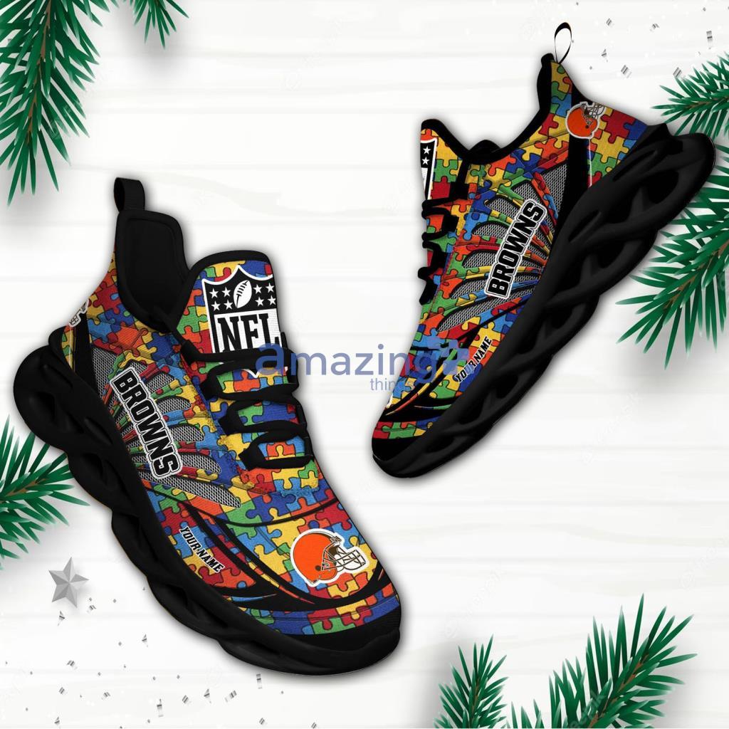 Cleveland Browns NFL Autism  Custom Name Max Soul Shoes For Fans - Cleveland Browns NFL Autism  Custom Name Max Soul Shoes For Fans