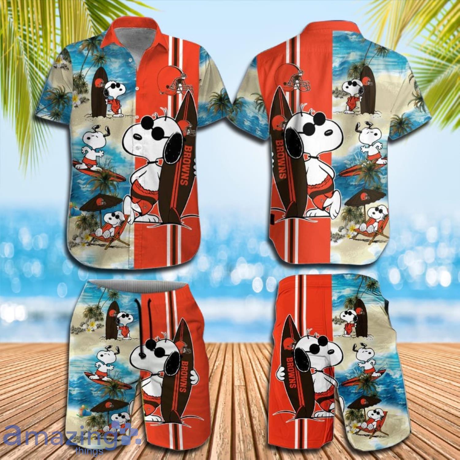 Cleveland Browns Snoopy Surfing Summer Beach Hawaiian Shirt And Short Product Photo 1