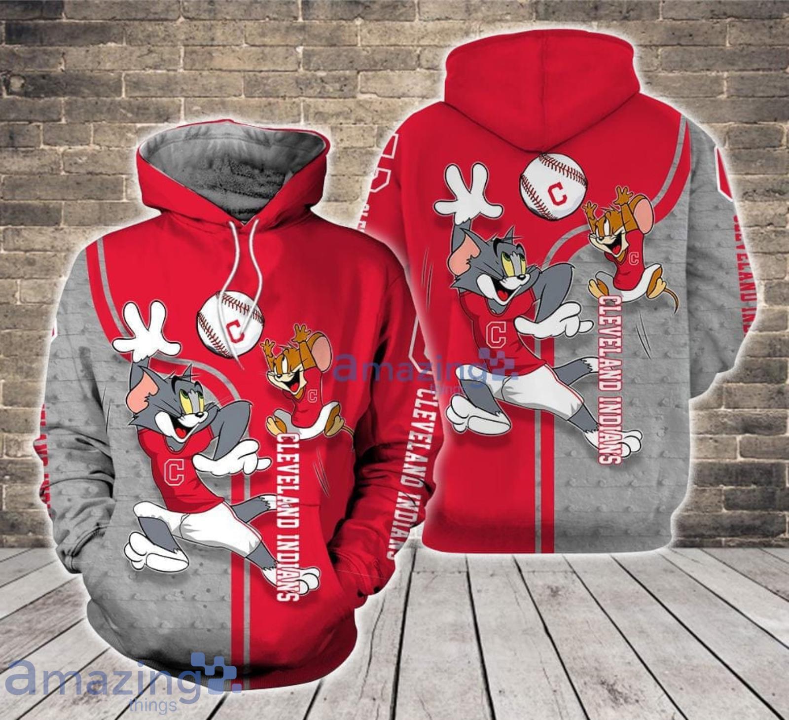 Cleveland Indians Tom and Jerry Cartoon Lover 3D Printed Hoodie For Fans Product Photo 1