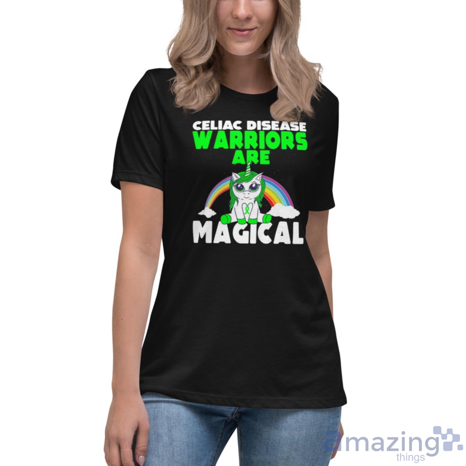 Coeliac Disease Awareness Cute Magical Unicorn Green Ribbon Shirt image Coeliac Disease Awareness Cute Magical Unicorn Green Ribbon Shirt - Womens Relaxed Short Sleeve Jersey Tee