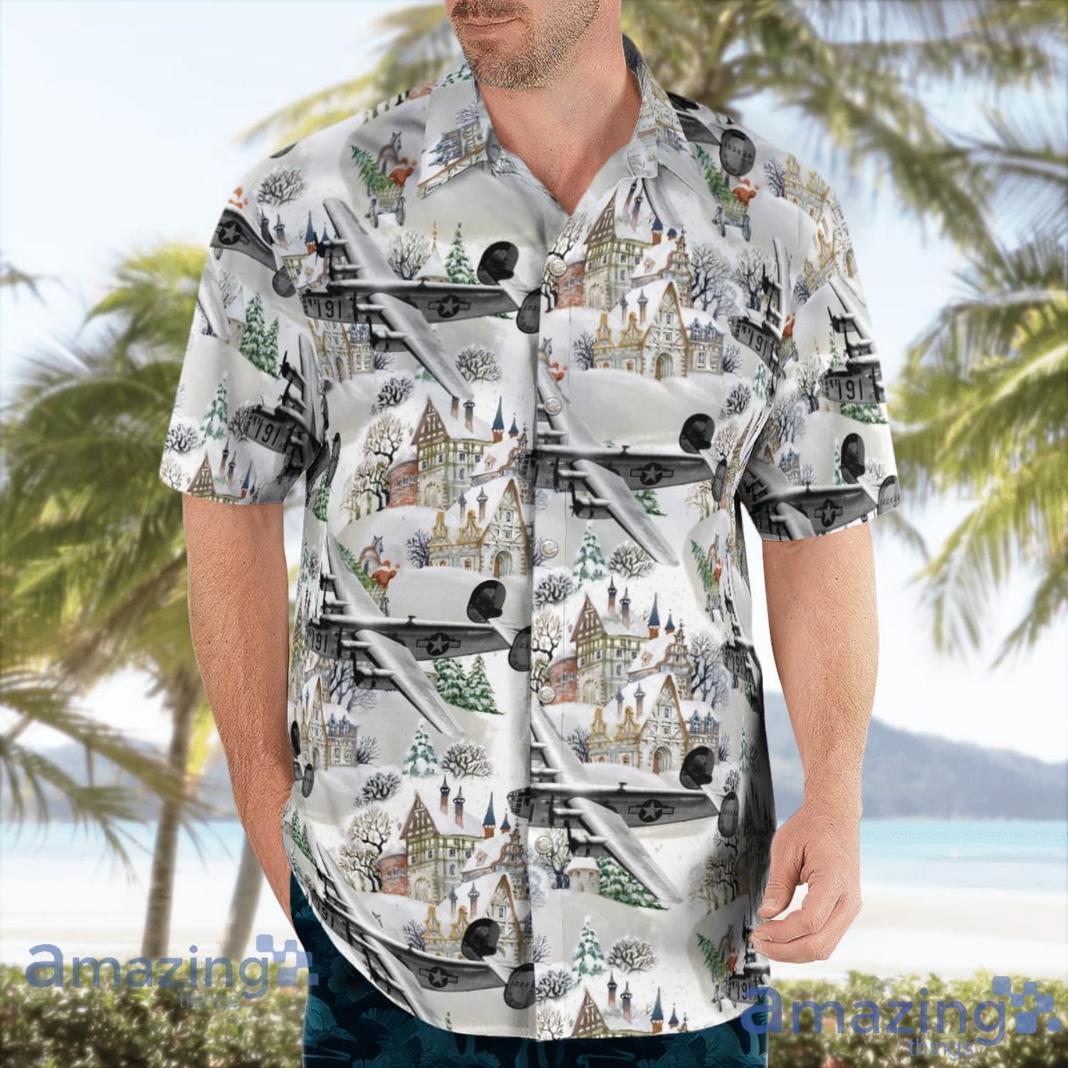 Consolidated B 24 Liberator Christmas Seamless Beach Summer Gift Hawaiian Shirt image Consolidated B-24 Liberator Christmas Seamless Beach Summer Gift Hawaiian Shirt Product Photo 3
