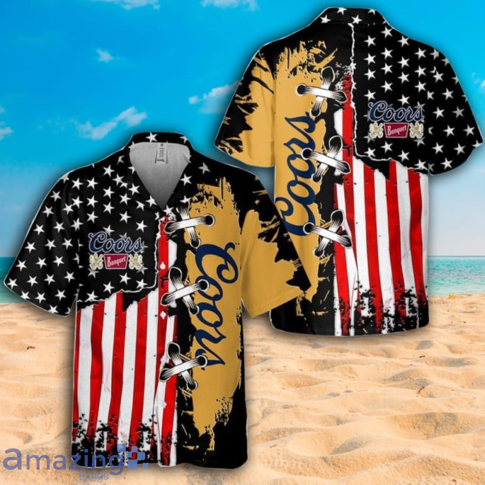 Coors Banquet Us Flag Short Sleeve Hawaiian Shirt Product Photo 1