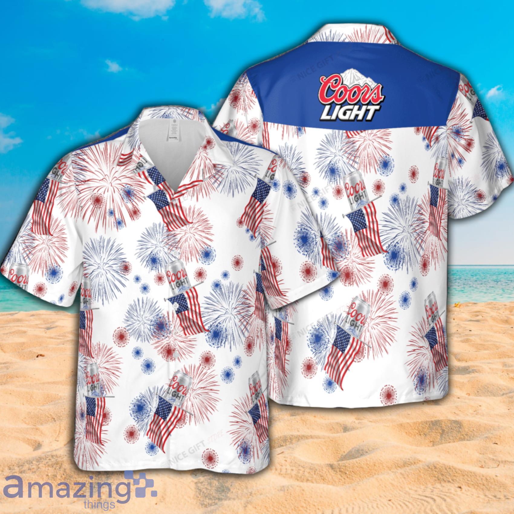 Coors Light American Flag Fireworks Short Sleeve Hawaiian Shirt Product Photo 1