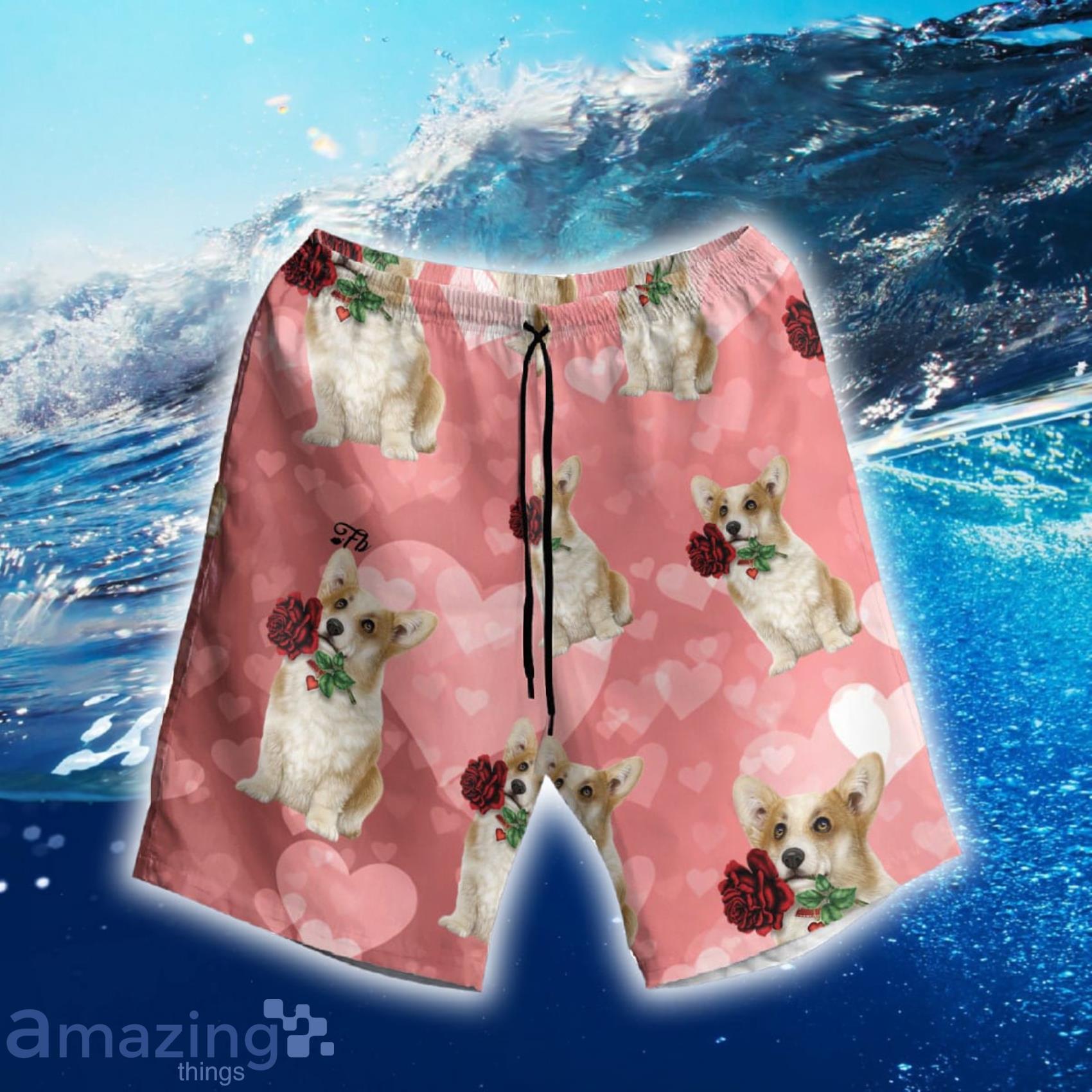 Corgi Bites Rose Valentine Hawaiian Shirt And Beach Short Product Photo 1
