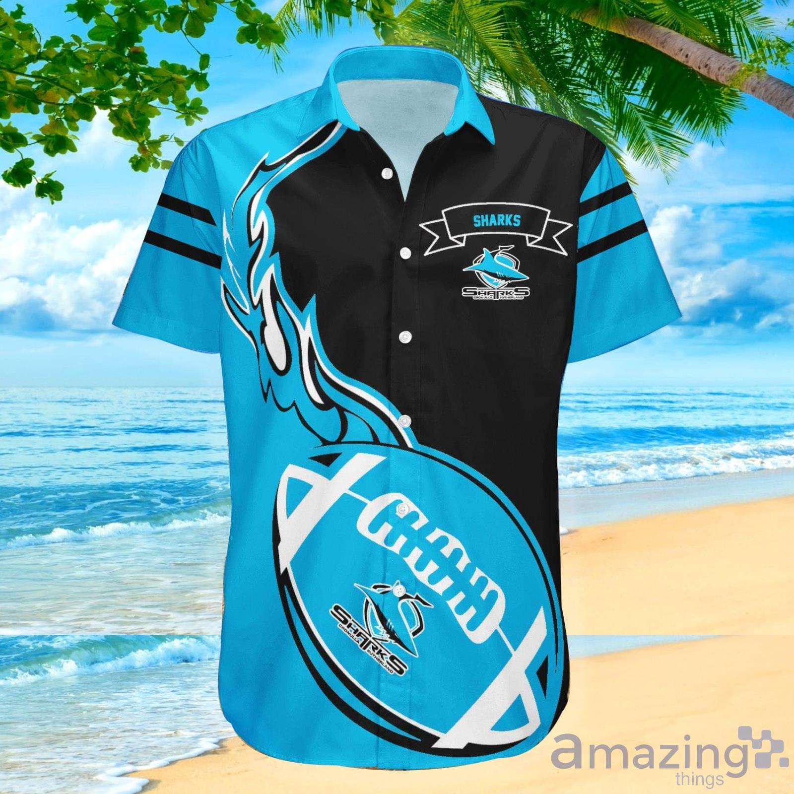 Cronulla-Sutherland Sharks Nrl Flame Ball Hawaiian Shirt For Fans Product Photo 1