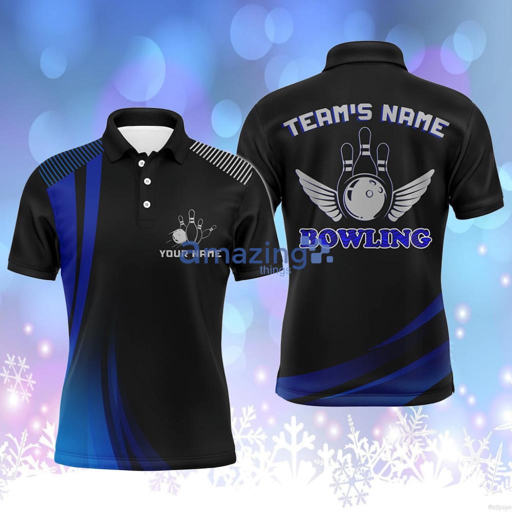 Custom Bowling Shirtfor Men, Blue& Black Polo Shirt - CustomBowlingShirtforMen,Blue&BlackPoloShirt