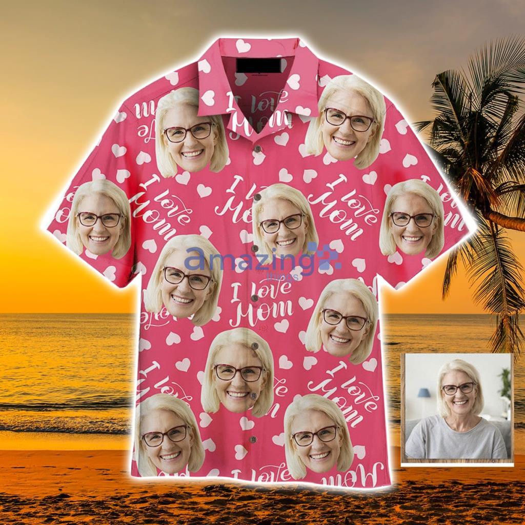 Custom Face Love Mom Pink Seamless Personalized Hawaiian Shirt