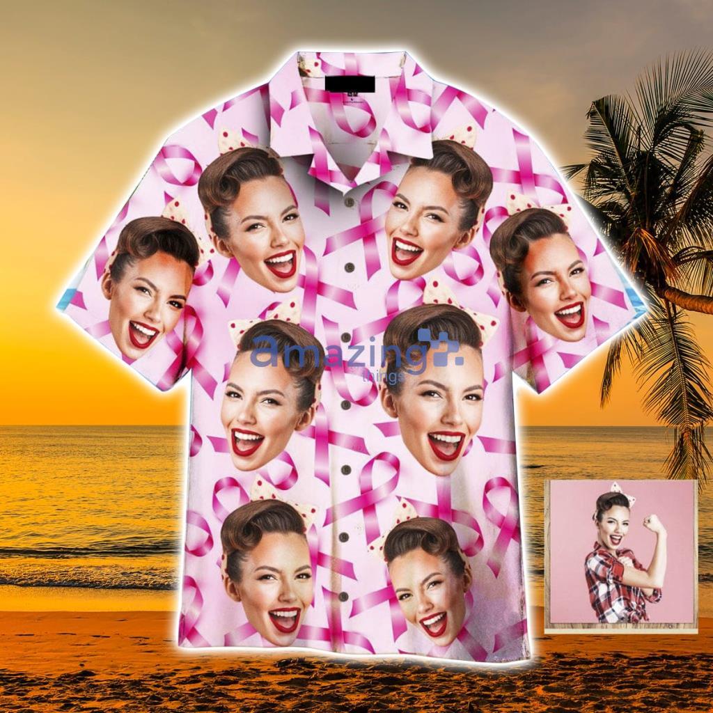 Custom Face On Breast Cancer Ribbons Awareness Personalized Hawaiian Shirt - Custom Face On Breast Cancer Ribbons Awareness Custom Hawaiian Shirt, Personalized Hawaiian Shirts, Custom Photo Hawaiian Shirt_3964