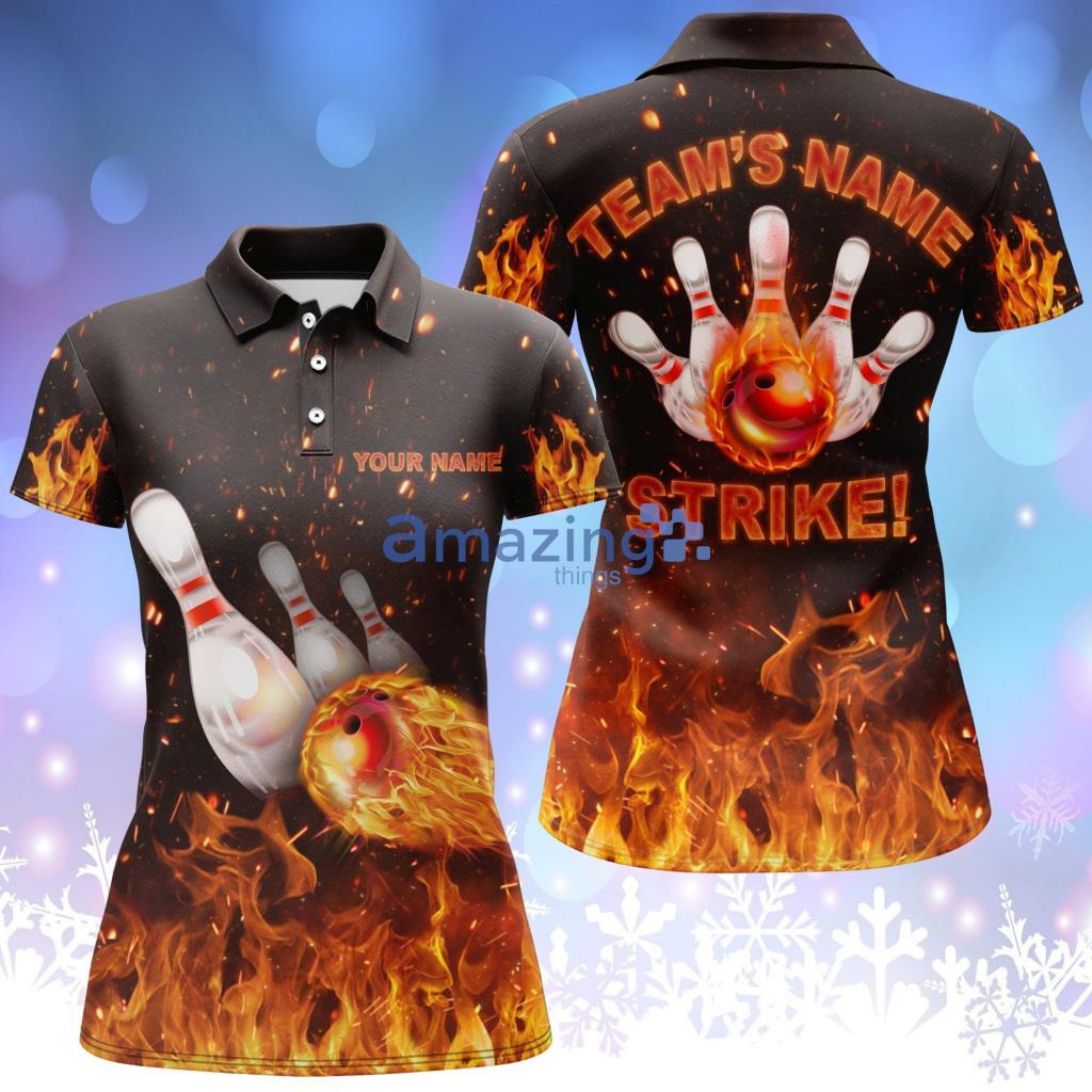 Custom Flames Bowling Polo Shirtfor Women, Strike Bowl - CustomFlamesBowlingPoloShirtforWomen,StrikeBowl