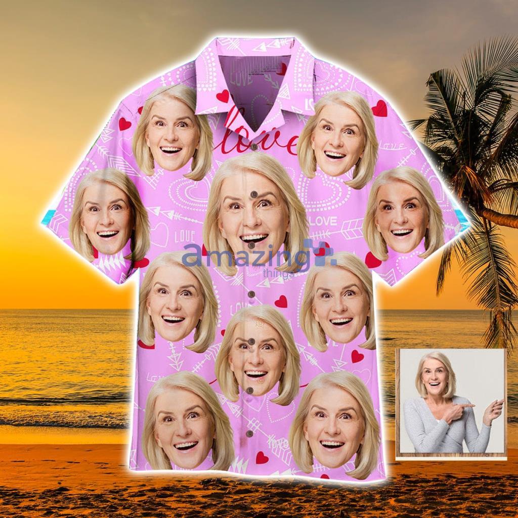 Custom Funny Face On Hearts Personalized Hawaiian Shirt - Custom Funny Face On Hearts Custom Hawaiian Shirt, Personalized Hawaiian Shirts, Custom Photo Hawaiian Shirt_9095