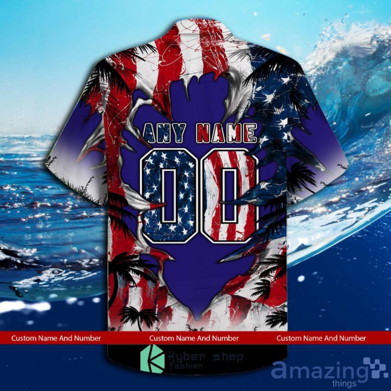 Custom Name And Number Baltimore Ravens Us Flag Demon Face Hawaiian Shirt image Custom Name And Number Baltimore Ravens Us Flag Demon Face Hawaiian Shirt Product Photo 3