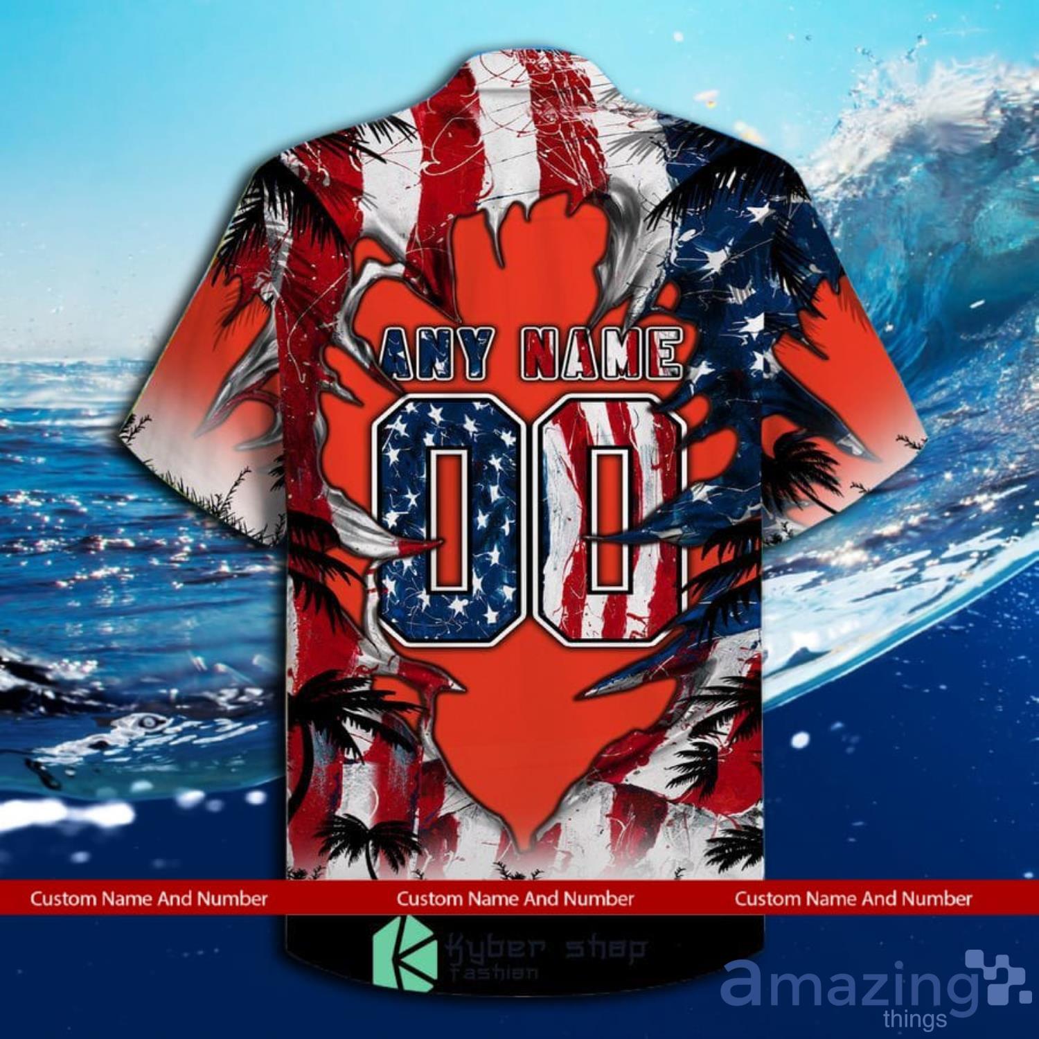 Custom Name And Number Cleveland Browns Us Flag Demon Face Hawaiian Shirt image Custom Name And Number Cleveland Browns Us Flag Demon Face Hawaiian Shirt Product Photo 3