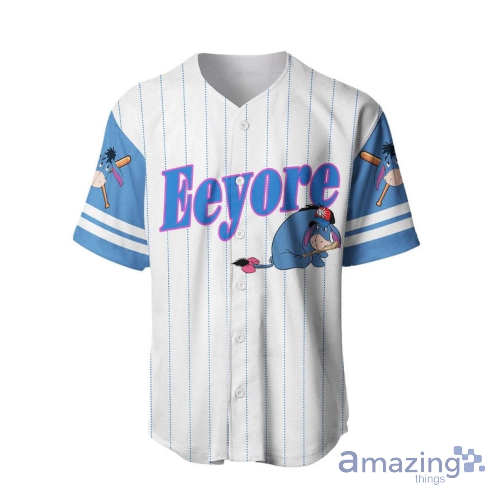 Eeyore Donkey Striped Blue White Cartoon Custom Name & Number Baseball  Jersey Shirt