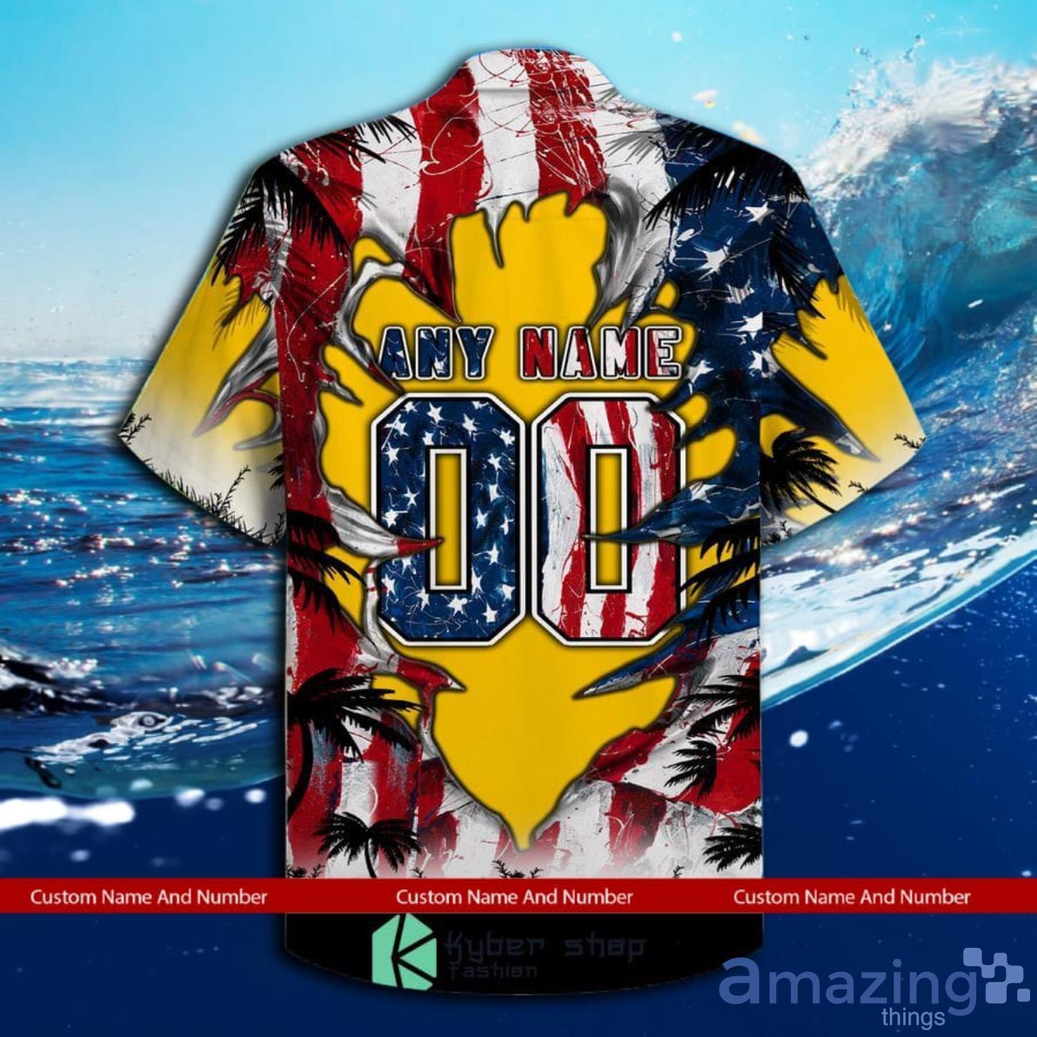 Custom Name And Number Minnesota Vikings Us Flag Demon Face Hawaiian Shirt image Custom Name And Number Minnesota Vikings Us Flag Demon Face Hawaiian Shirt Product Photo 3