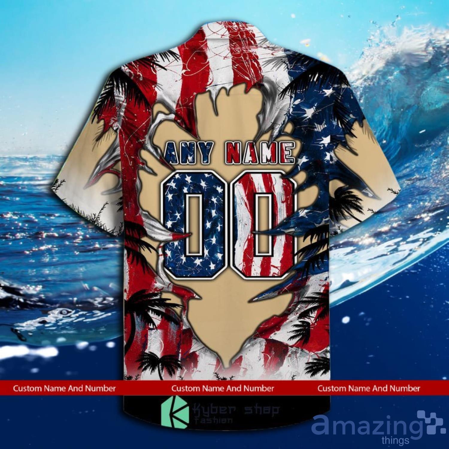 Custom Name And Number New Orleans Saints Us Flag Demon Face Hawaiian Shirt image Custom Name And Number New Orleans Saints Us Flag Demon Face Hawaiian Shirt Product Photo 3