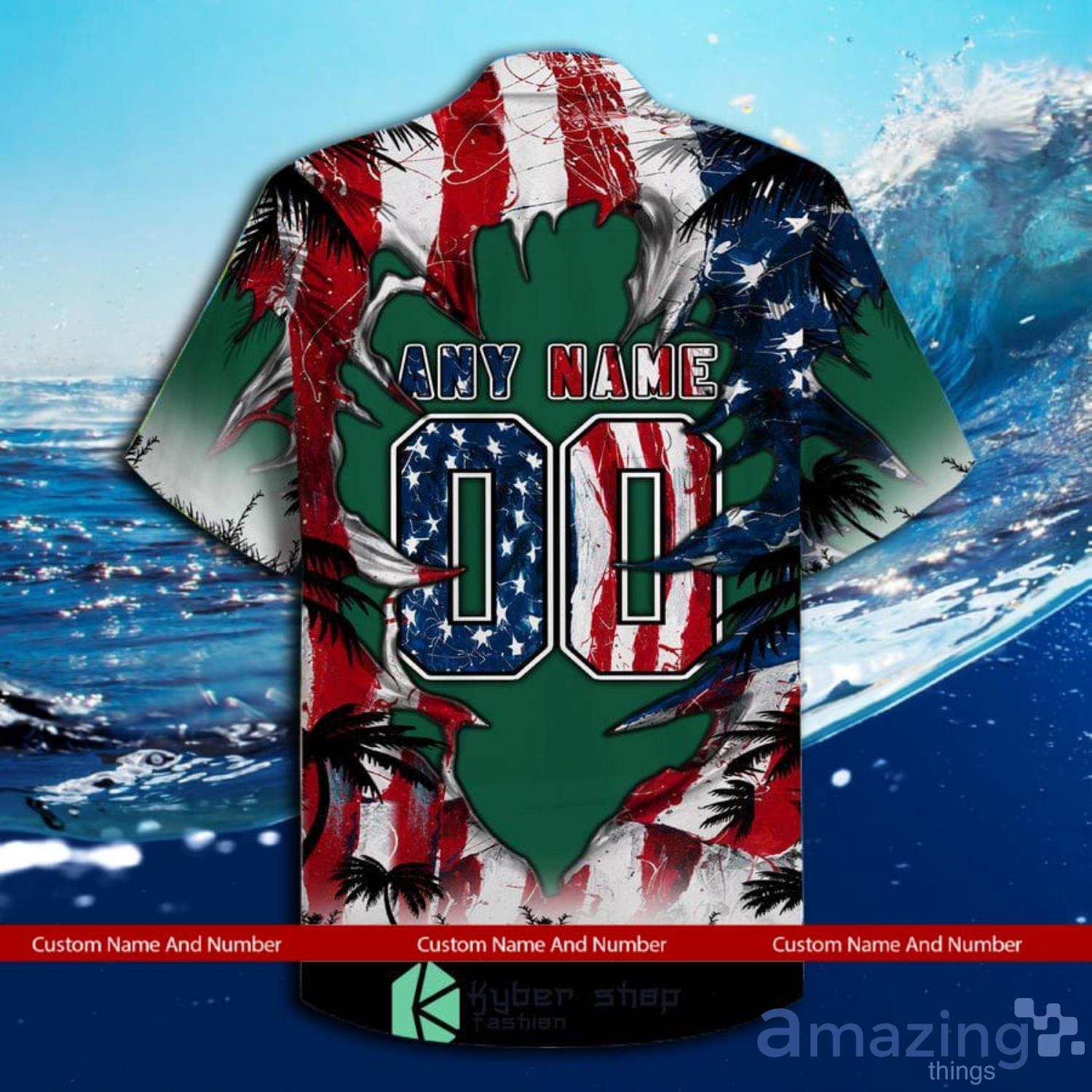 Custom Name And Number New York Jets Us Flag Demon Face Hawaiian Shirt image Custom Name And Number New York Jets Us Flag Demon Face Hawaiian Shirt Product Photo 3