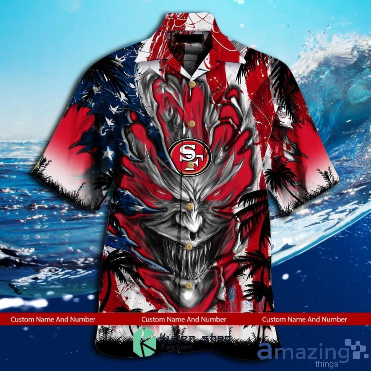 NFL San Francisco 49ers US Flag Demon Face Print 3D Hawaiian