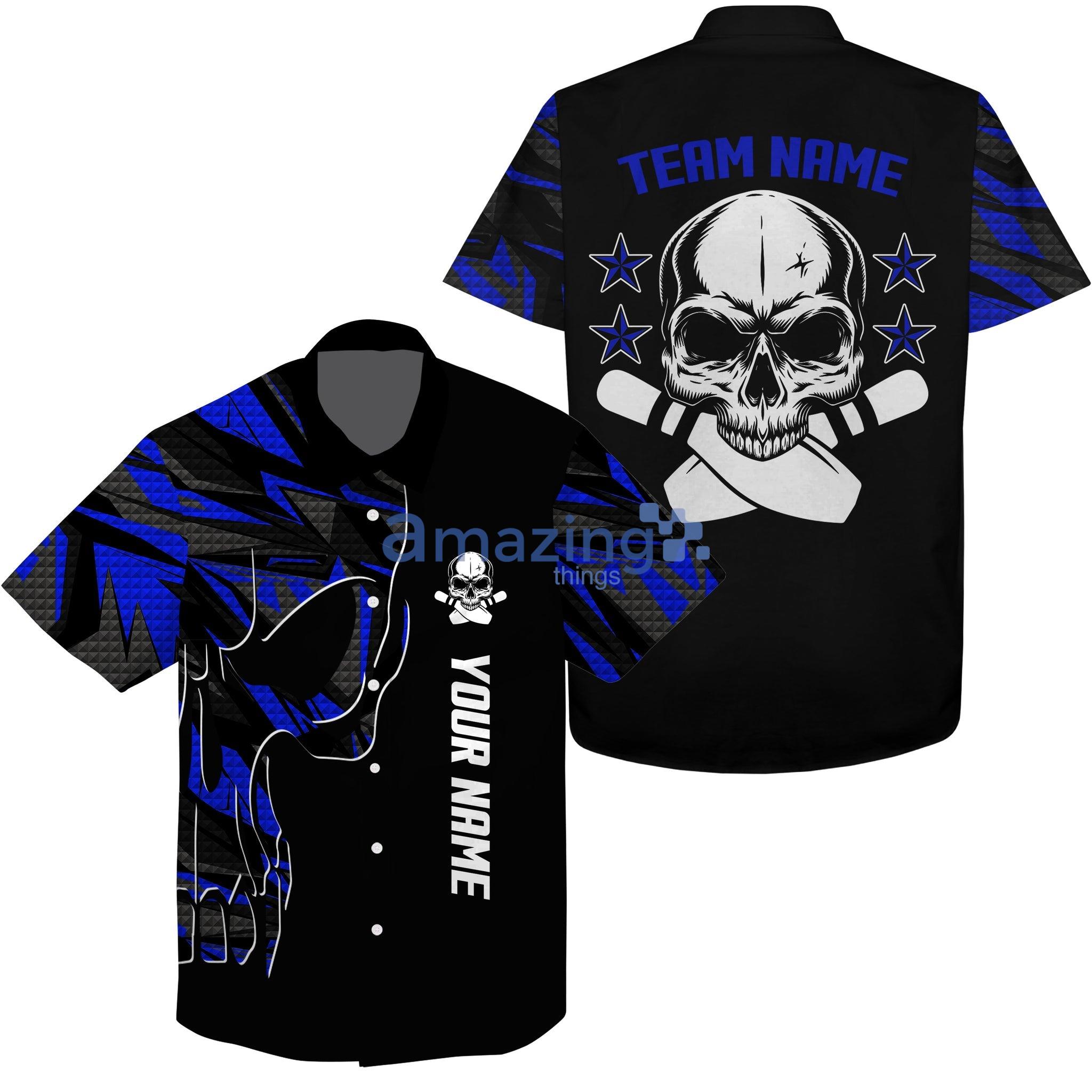 Custom Name And Team Name Skull Bowling Blue Hawaiian Shirt Product Photo 1 Custom Name And Team Name Skull Bowling Blue Hawaiian Shirt Product Photo 1