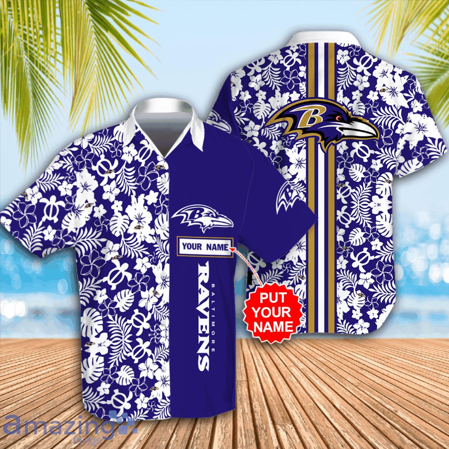 Custom Name Baltimore Ravens Tropical Turtle Pattern Hawaiian Shirt And Short Product Photo 1