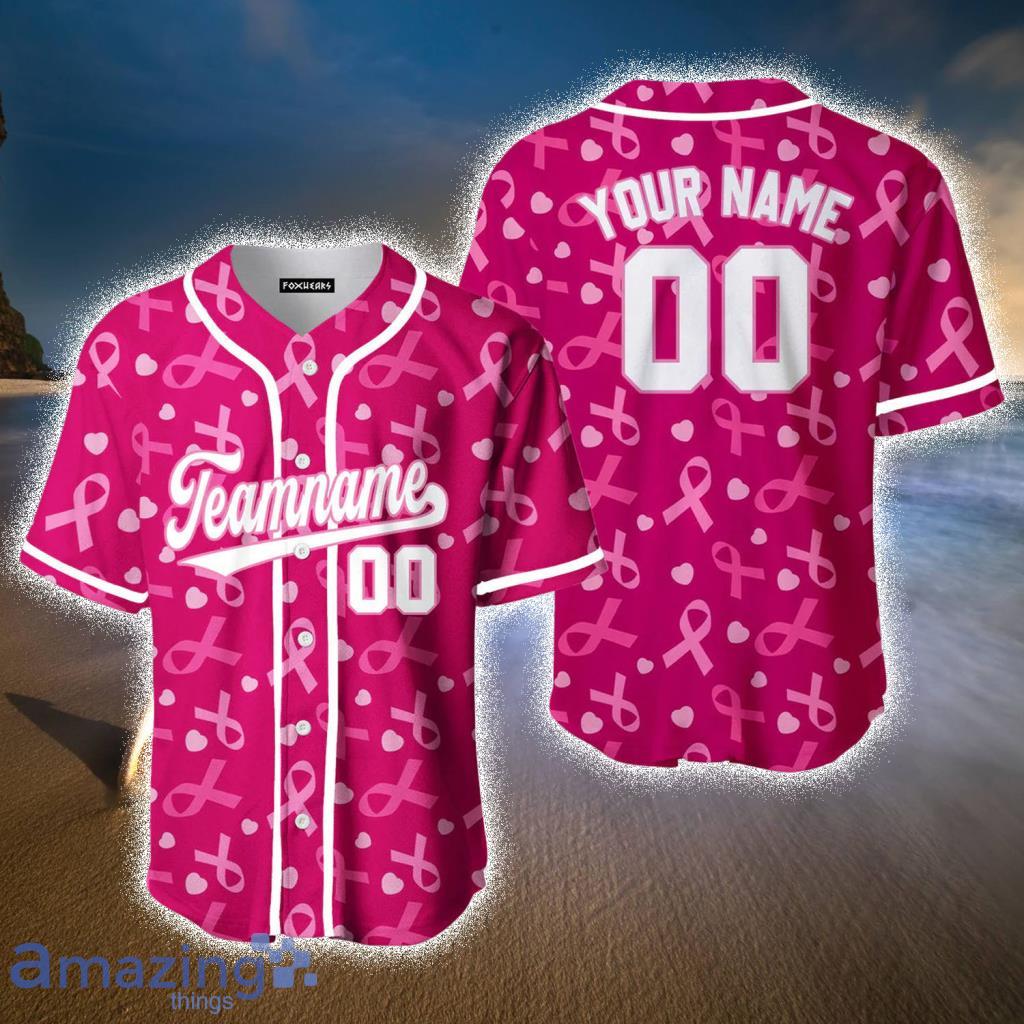 Custom Name Breast Cancer Awareness White Pink Baseball Jerseys Shirt