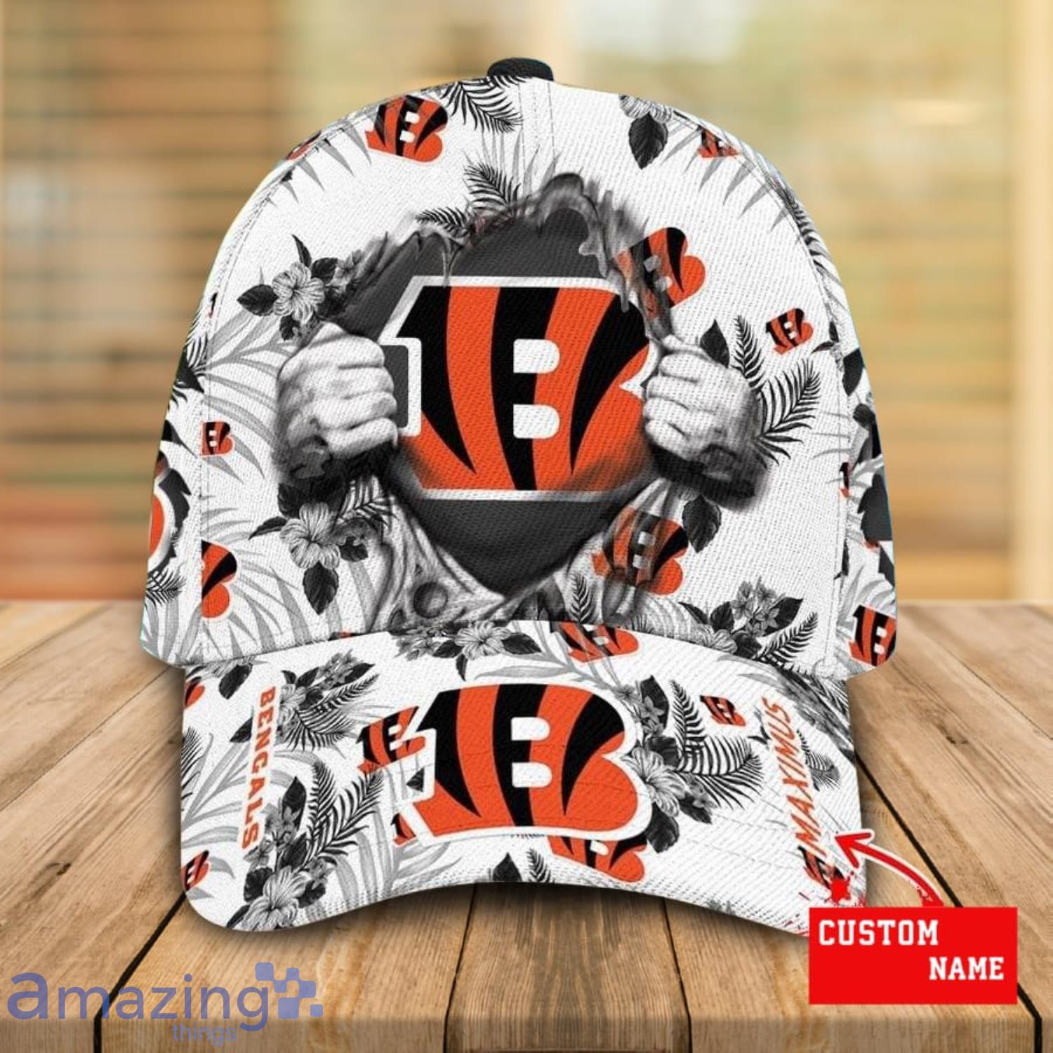 Custom Name Cincinnati Bengals Tropical Flowers Pattern Printed 3D Cap