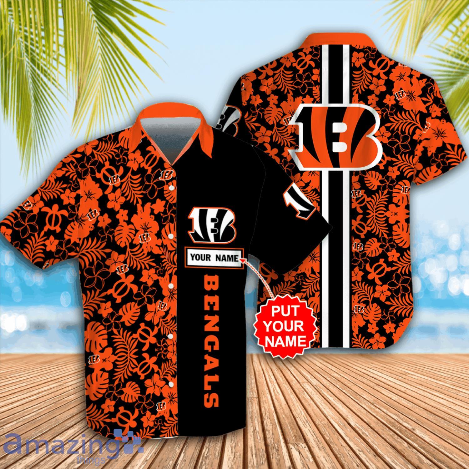 Custom Name Cincinnati Bengals Tropical Turtle Pattern Hawaiian Shirt And Short image Custom Name Cincinnati Bengals Tropical Turtle Pattern Hawaiian Shirt And Short Product Photo 2