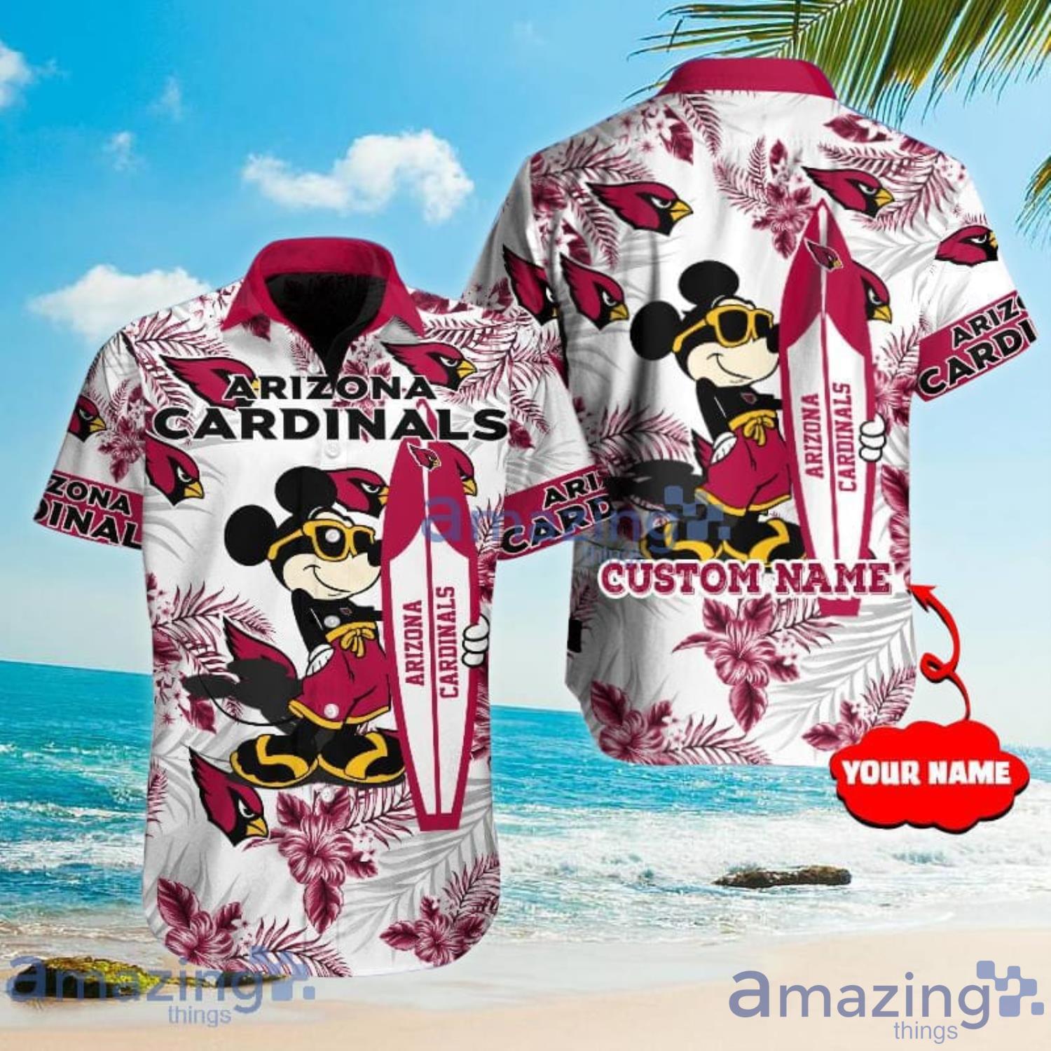 Custom Name For Fans Arizona Cardinals NFL Mickey Lover Tropical Hawaiian Shirt Product Photo 1