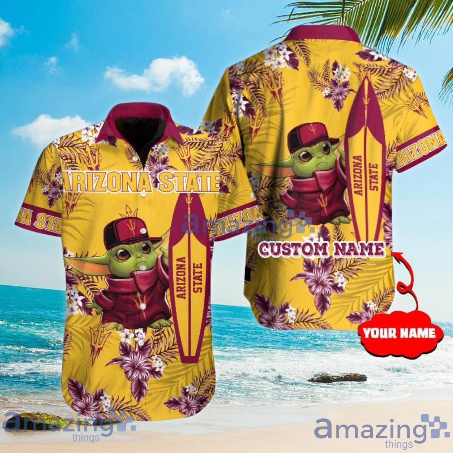 Arizona State Sun Devils NCAA Baby Yoda Tiki Flower Hawaiian Shirt -  Freedomdesign