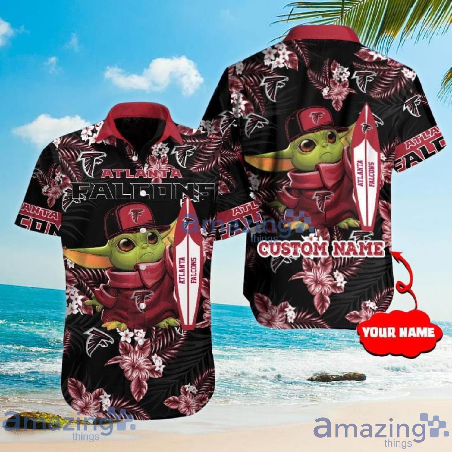Custom Name For Fans Atlanta Falcons NFL Baby Yoda Lover Tropical Hawaiian  Shirt