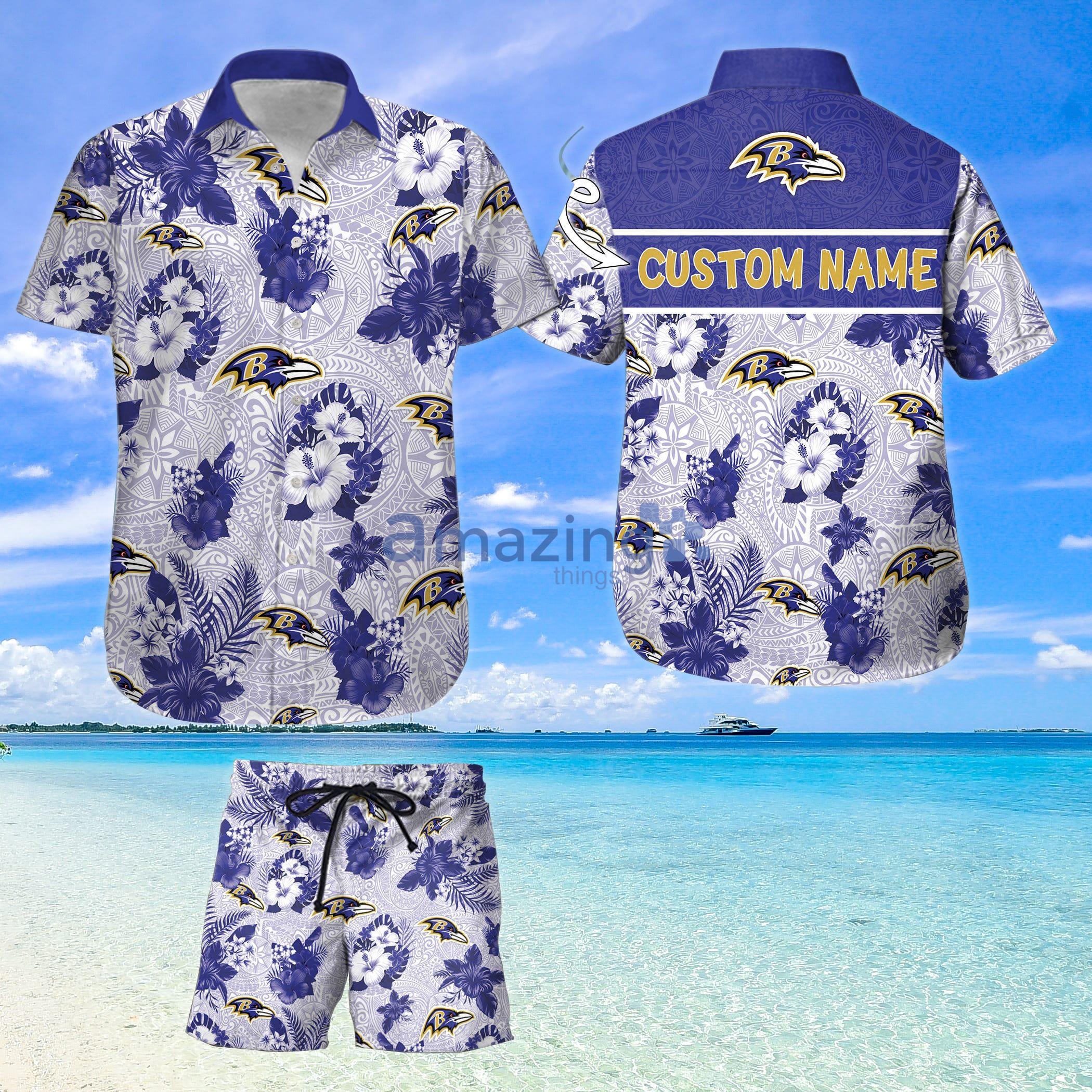 Custom Name For Fans Baltimore Ravens Hawaiian Shirt And Shorts Nfl Hawaii Product Photo 1