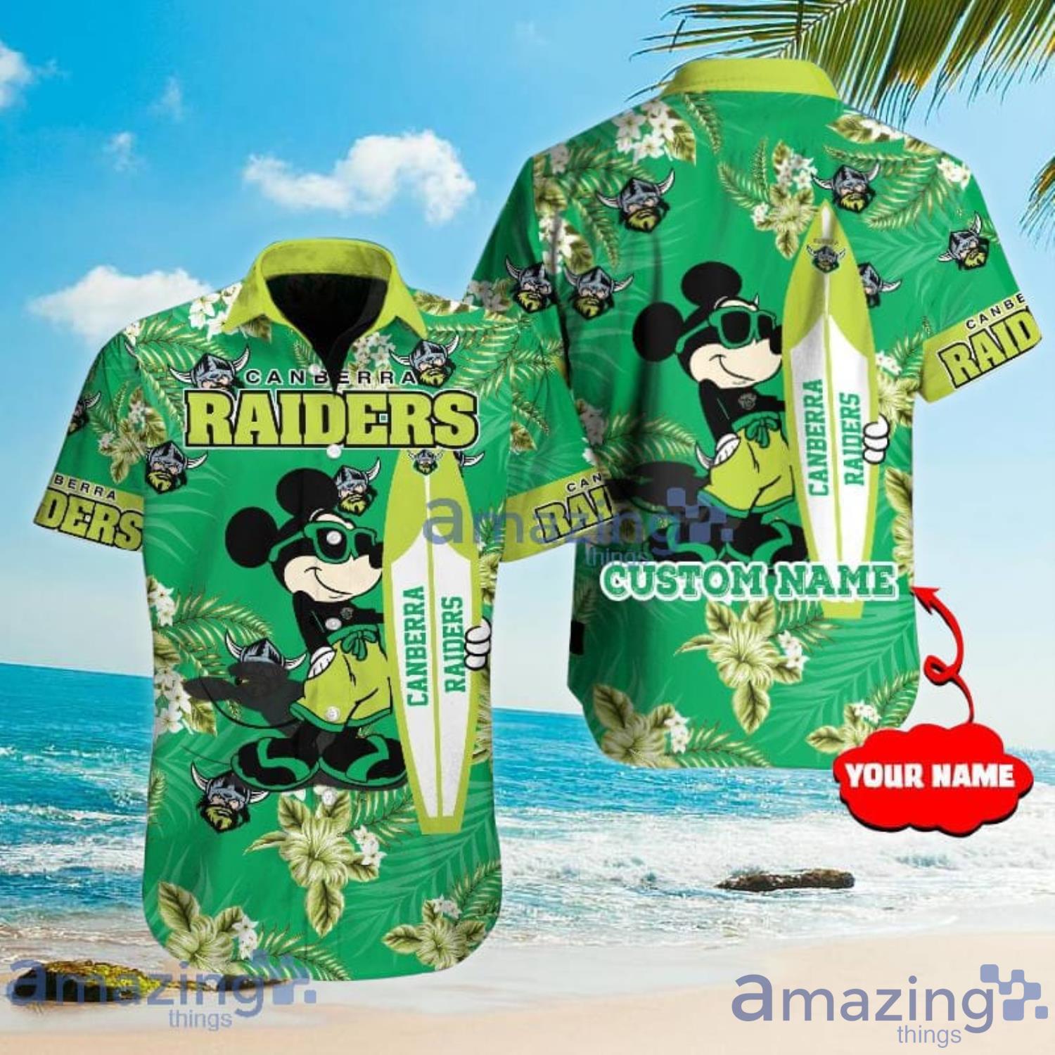Custom Name For Fans Canberra Raiders NRL Mickey Lover Tropical Hawaiian Shirt Product Photo 1