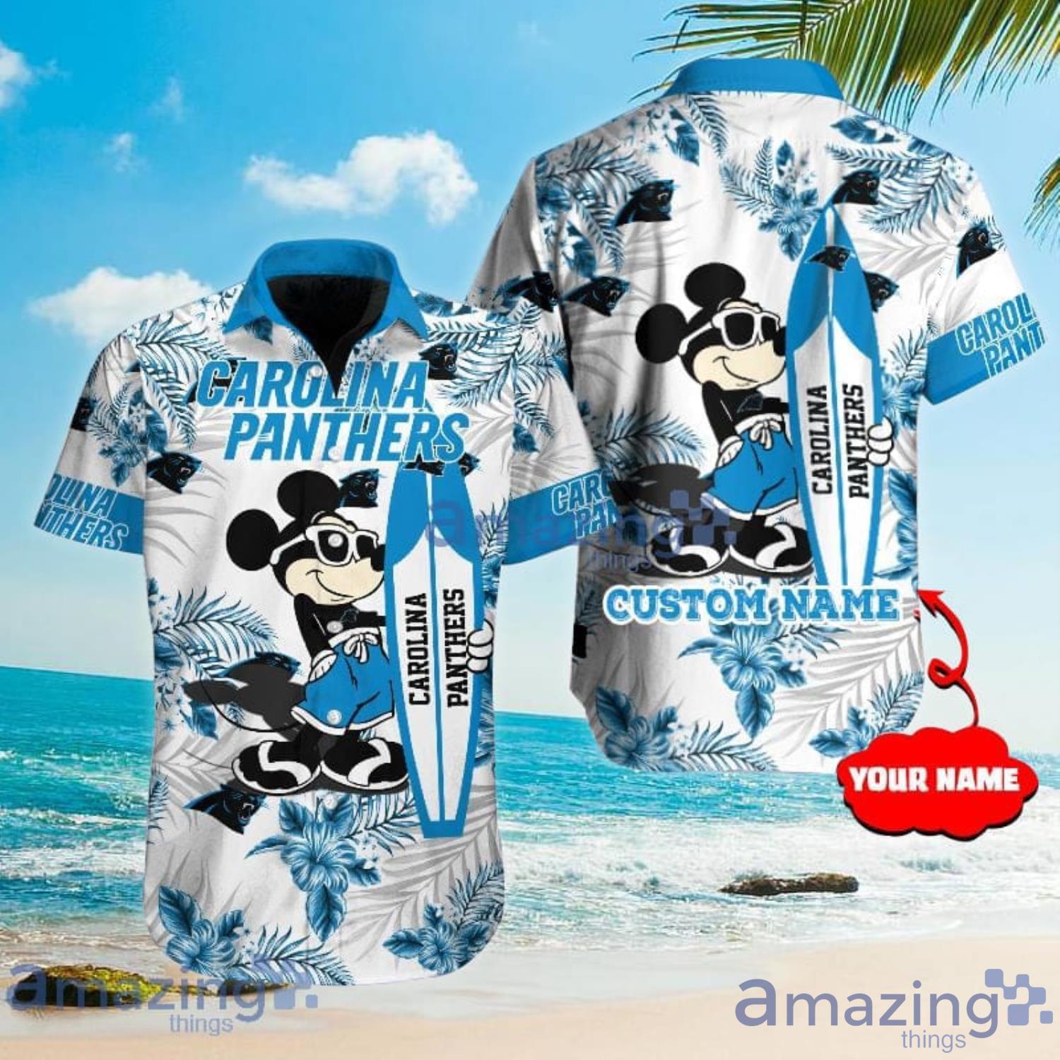 Custom Name For Fans Carolina Panthers NFL Mickey Lover Tropical Hawaiian Shirt Product Photo 1