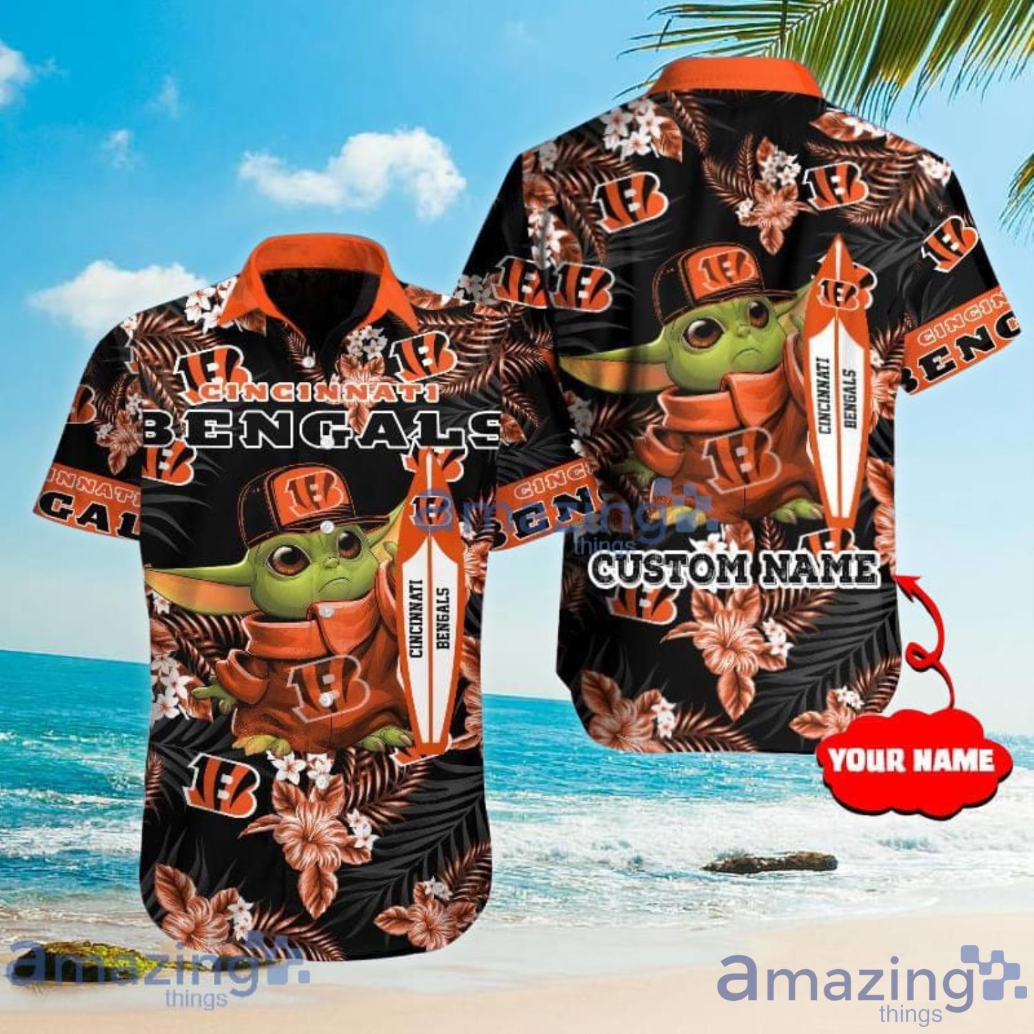 Cincinnati Bengals NFL Team Logo Baby Yoda Hawaiian Shirt