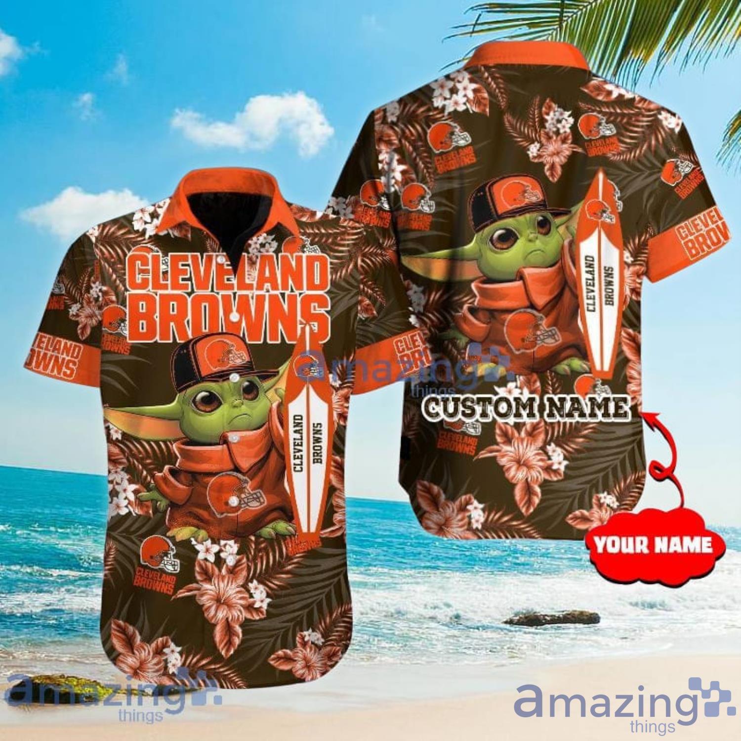 Custom Name For Fans Cleveland Browns NFL Baby Yoda Lover Tropical Hawaiian  Shirt