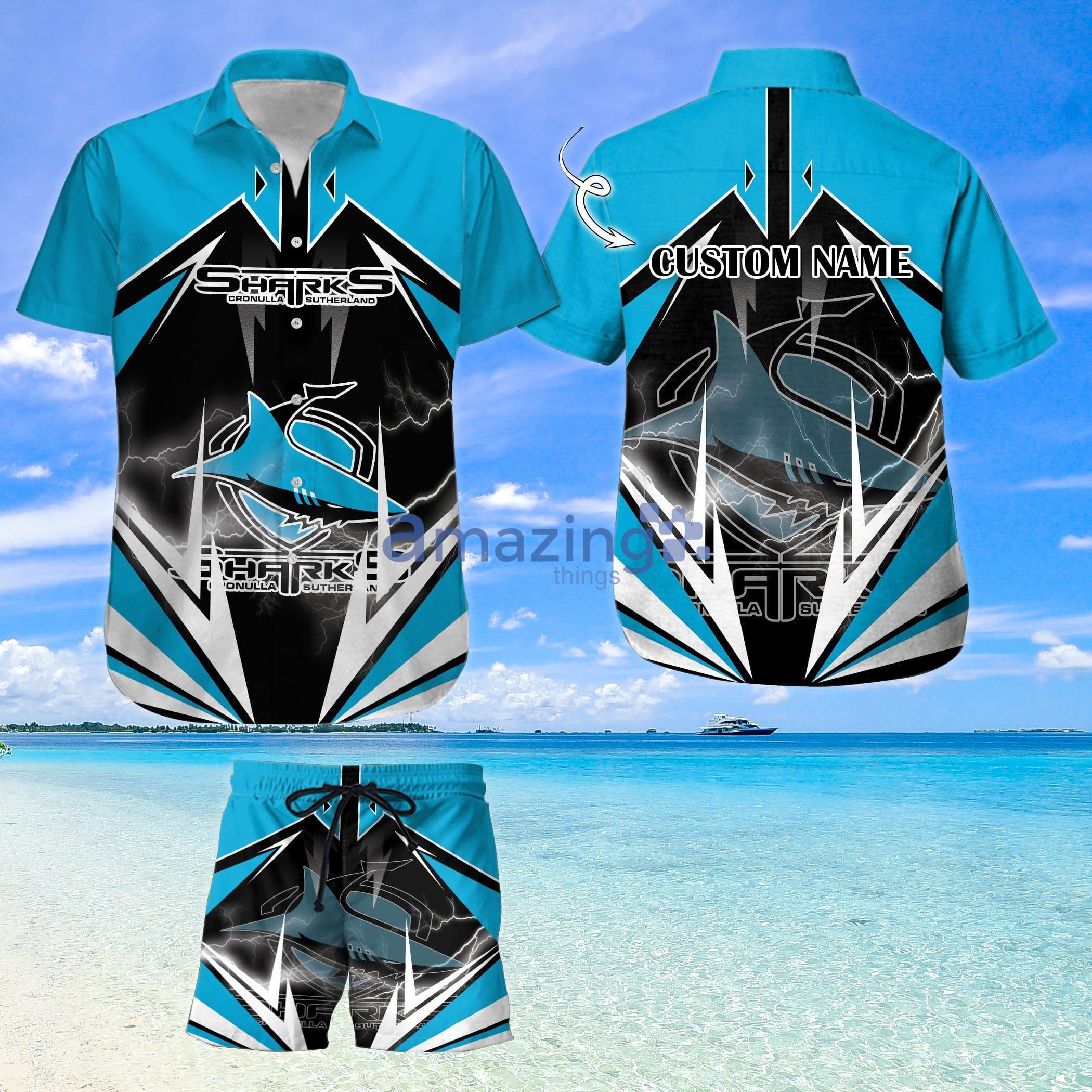 Custom Name For Fans Cronulla Sutherland SharksNrl Hawaiian Shirt And Shorts Product Photo 1