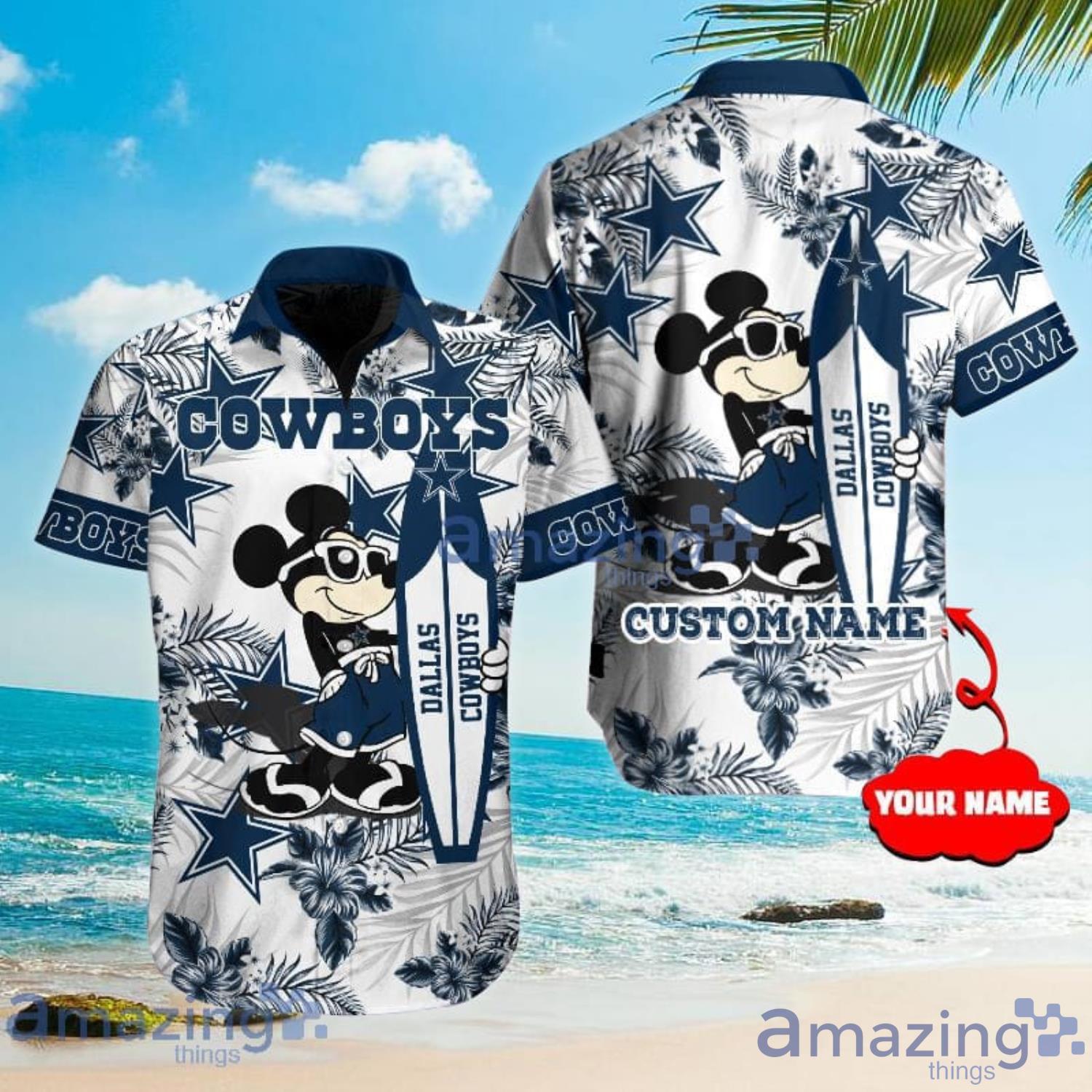 Custom Name For Fans Dallas Cowboys NFL Mickey Lover Tropical Hawaiian Shirt Product Photo 1