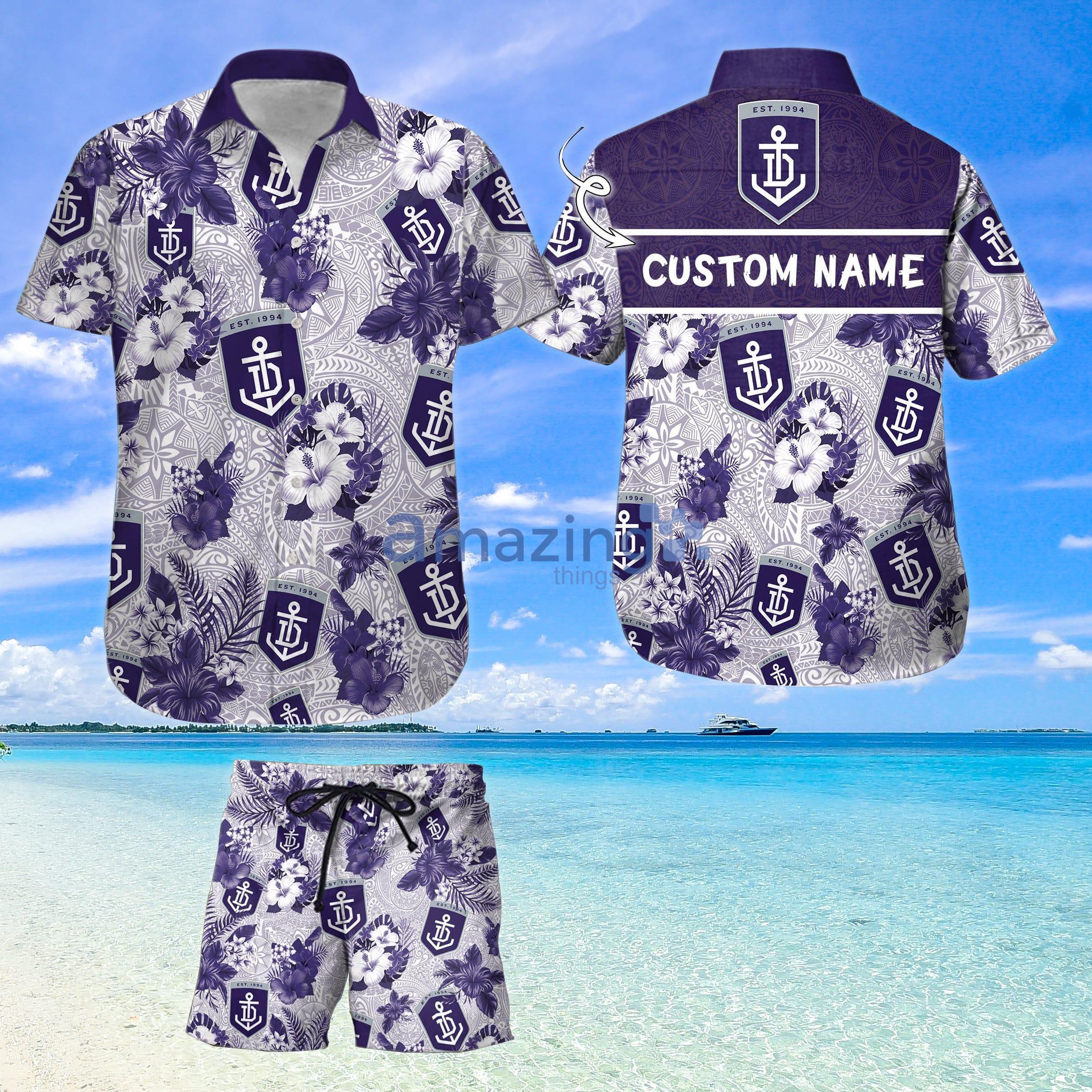 Custom Name For Fans Fremantle Afl Hawaiian Shirt And Shorts Product Photo 1