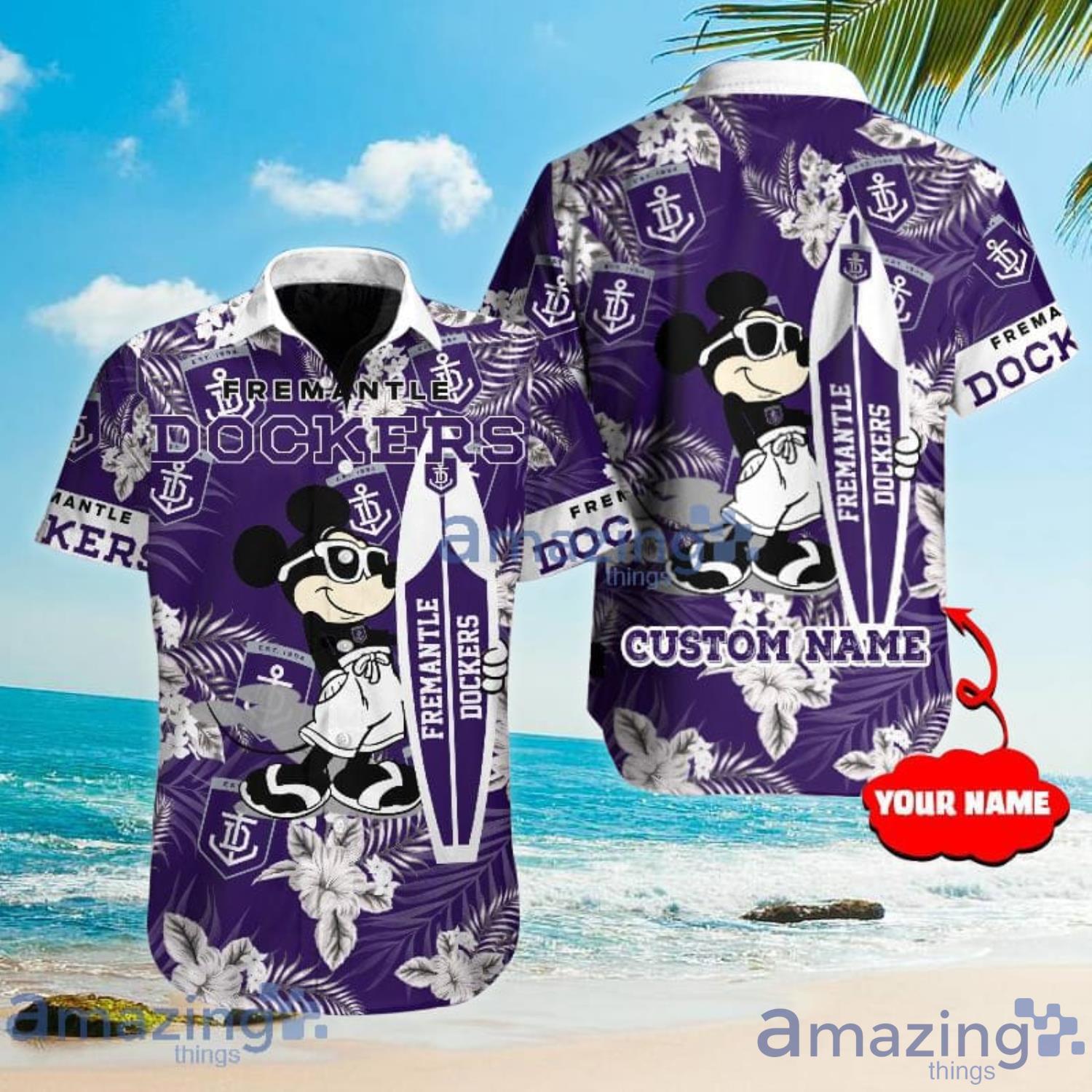 Custom Name For Fans Fremantle Dockers AFL Mickey Lover Tropical Hawaiian Shirt Product Photo 1