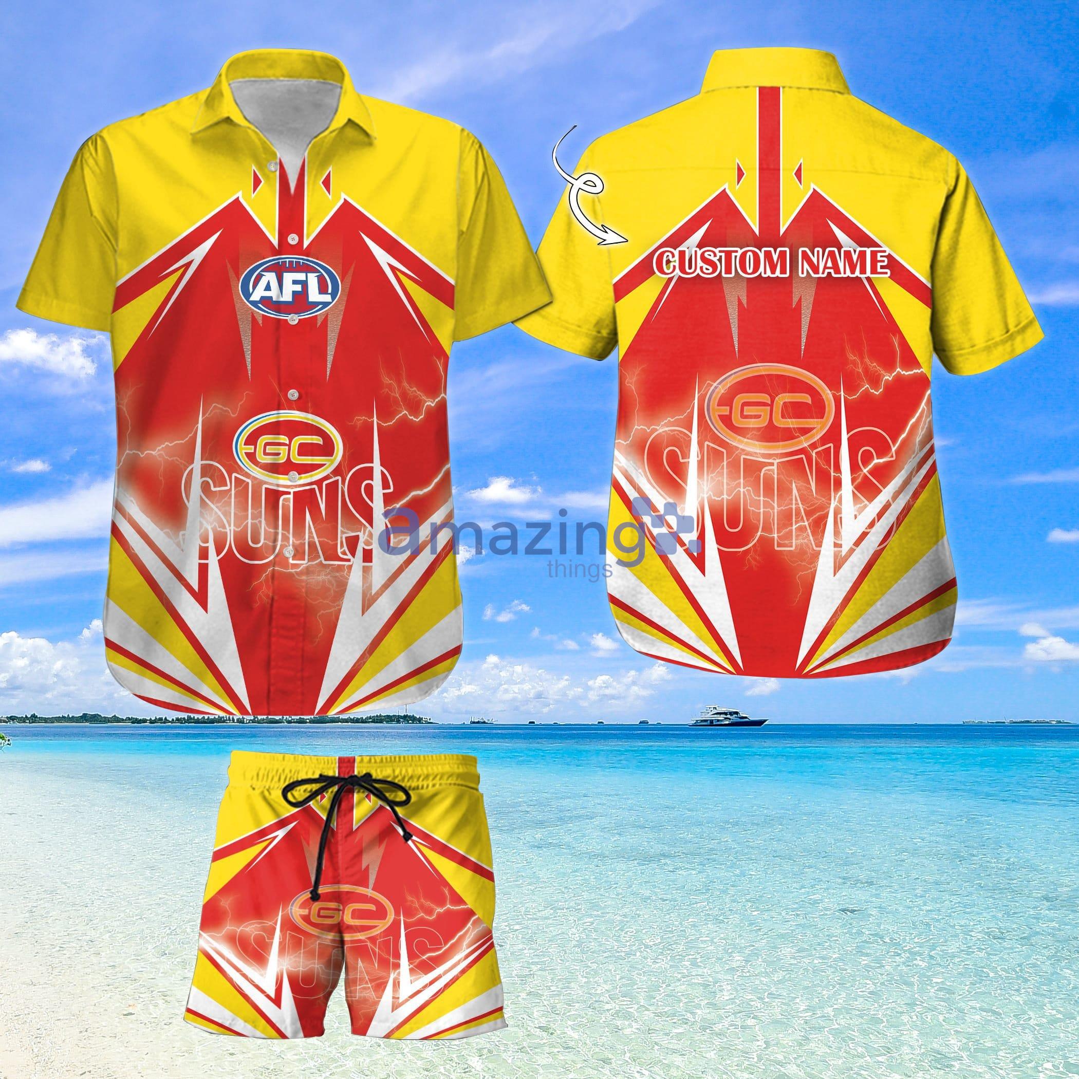 Custom Name For Fans Gold Coast Football Club Hawaiian Shirt And Shorts Product Photo 1