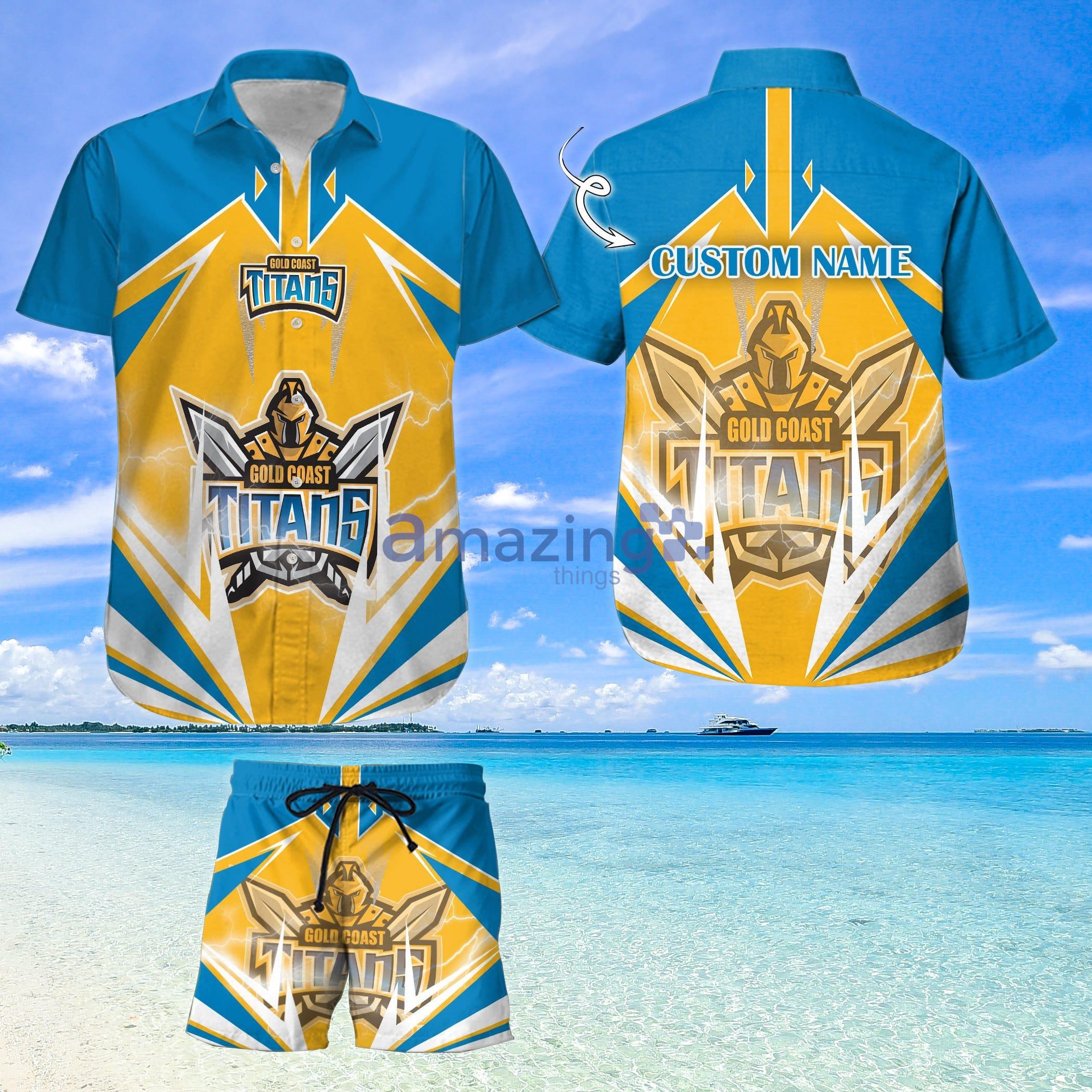 Custom Name For Fans Gold Coast TitansNrl Hawaiian Shirt And Shorts Product Photo 1