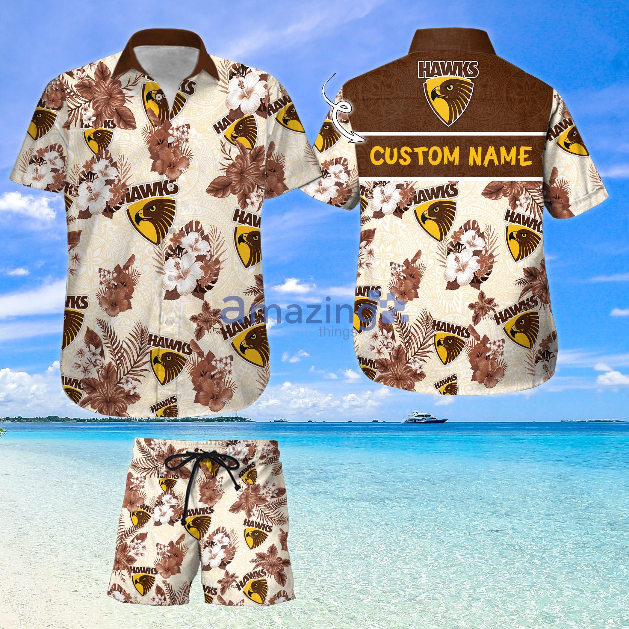 Custom Name For Fans Hawthorn Afl Hawaiian Shirt And Shorts Product Photo 1
