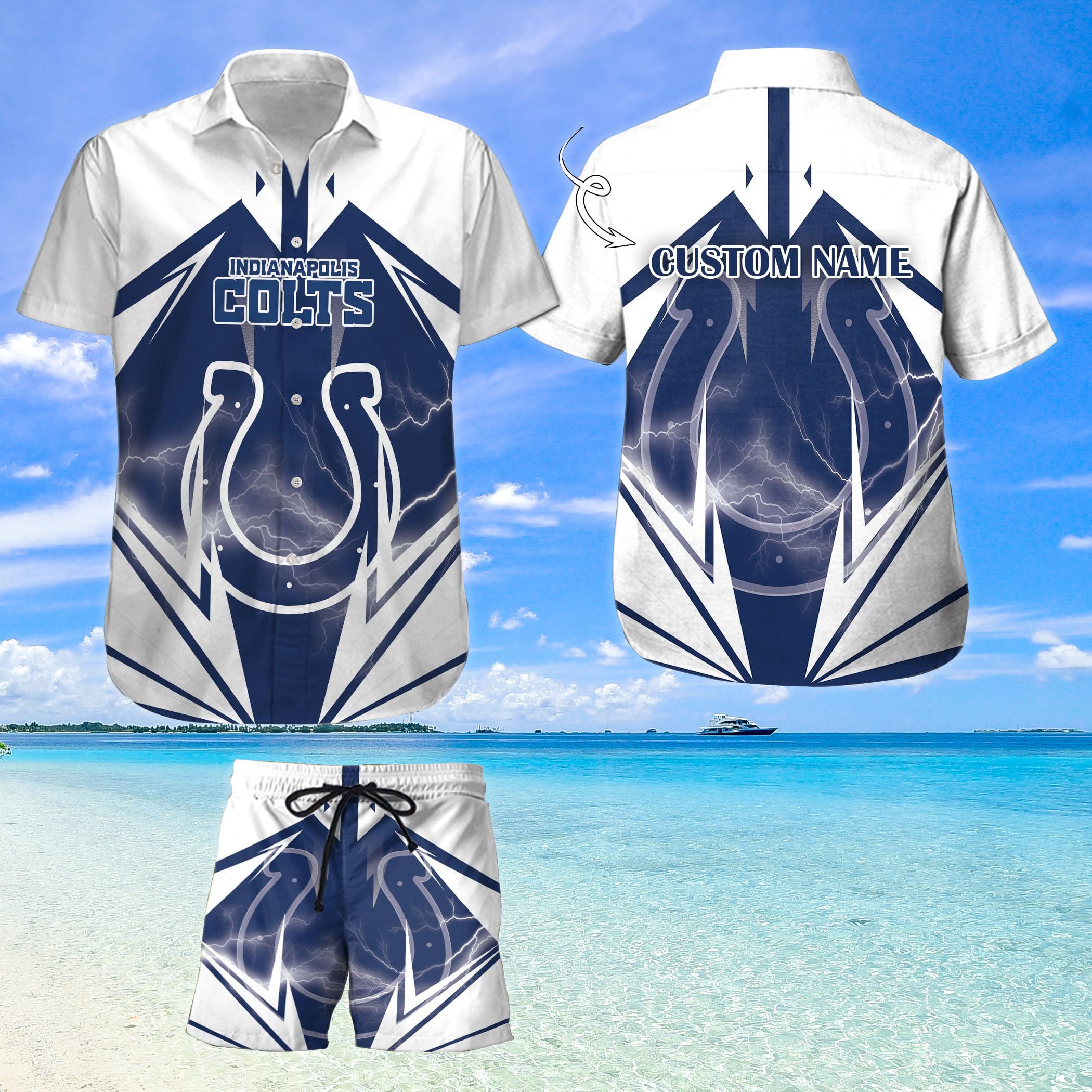 Custom Name For Fans Indianapolis Colts Nfl Hawaiian Shirt And Shorts Product Photo 1