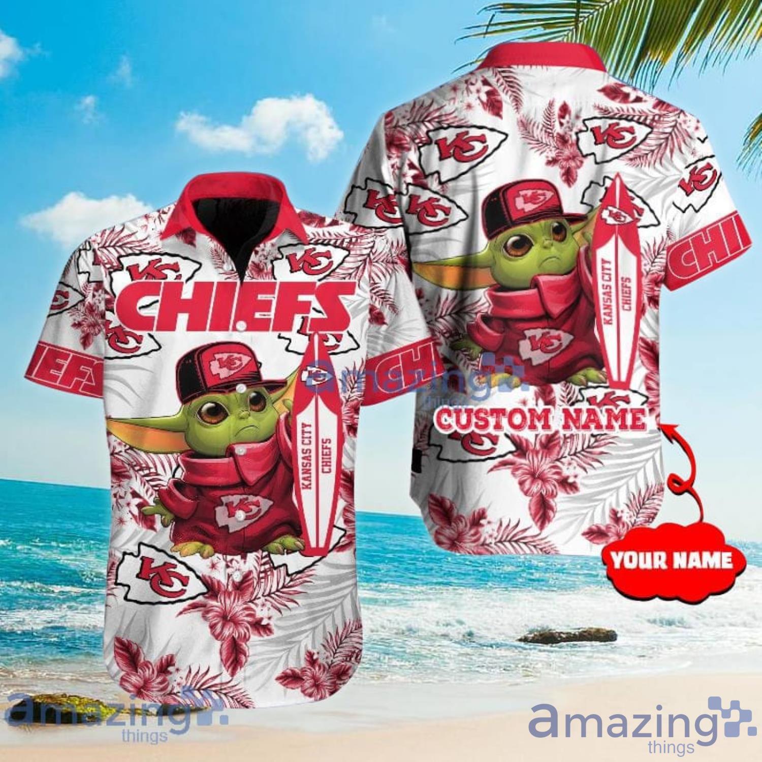 Kansas City Chiefs Baby Yoda Custom Name Hawaiian Shirt