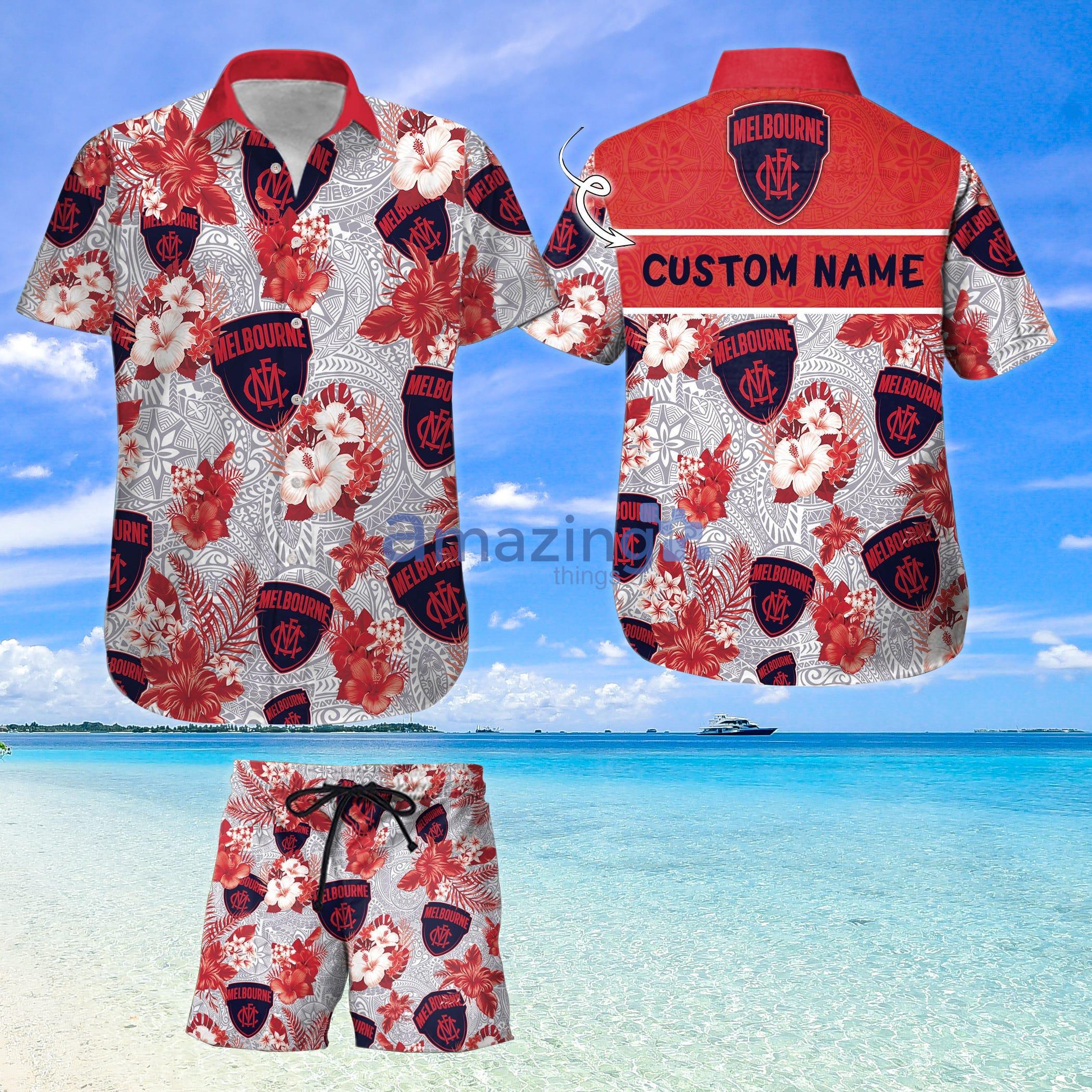 Custom Name For Fans Melbourne Afl Hawaiian Shirt And Shorts Product Photo 1